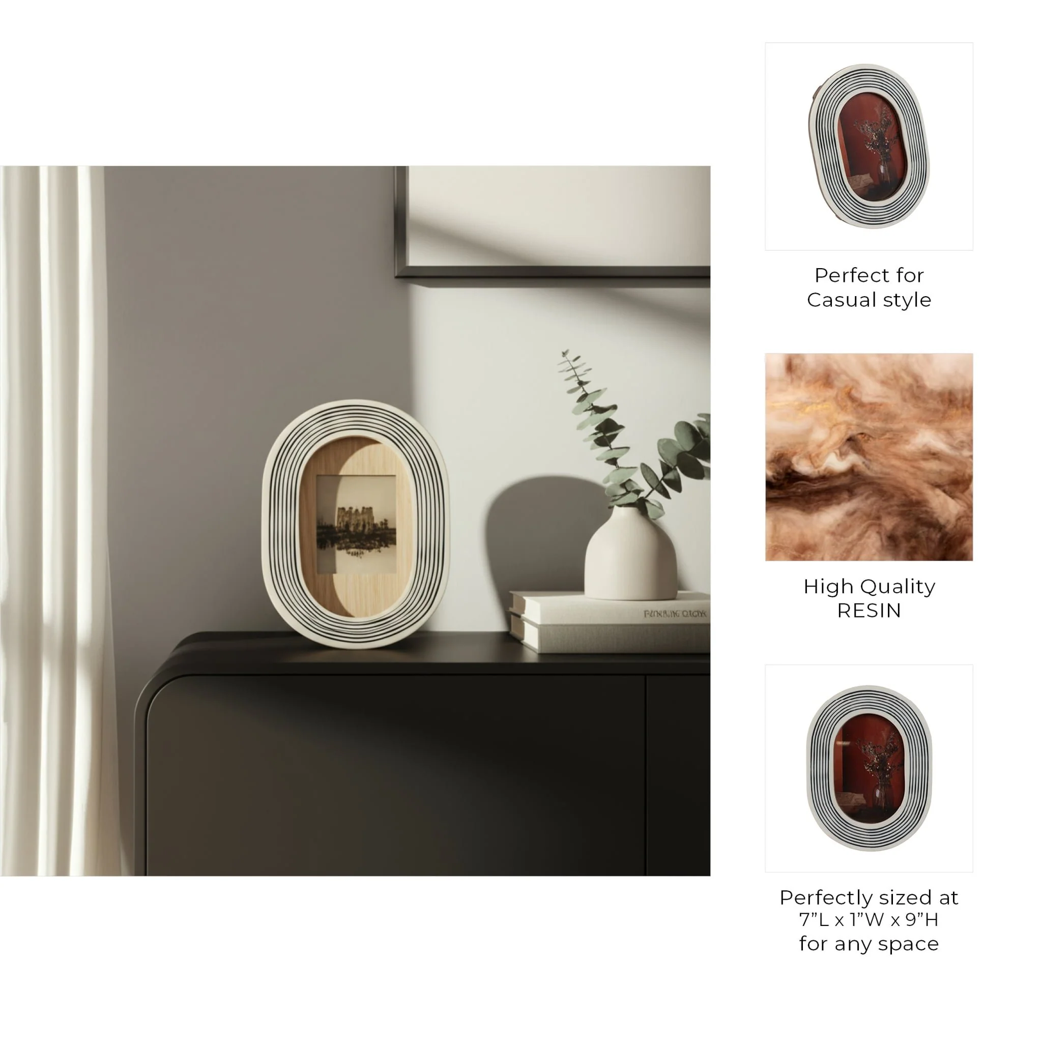 4x6 Oval Etched Lines Photo Frame, White/black - Image 8