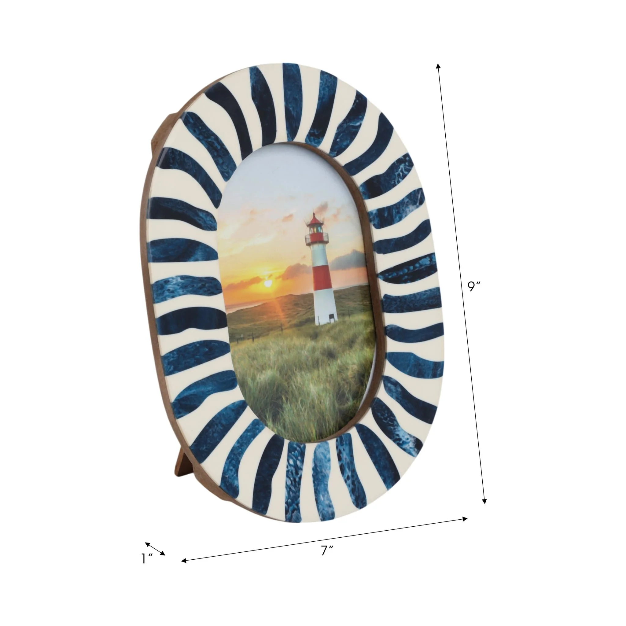 4x6 Oval Frame With Inlay Pieces, Blue/white - Image 2