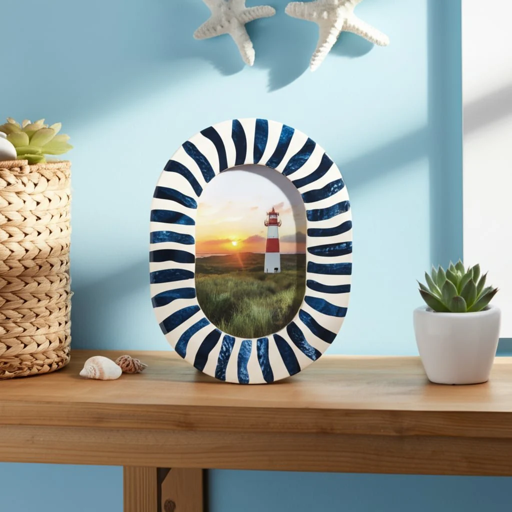 4x6 Oval Frame With Inlay Pieces, Blue/white - Image 4