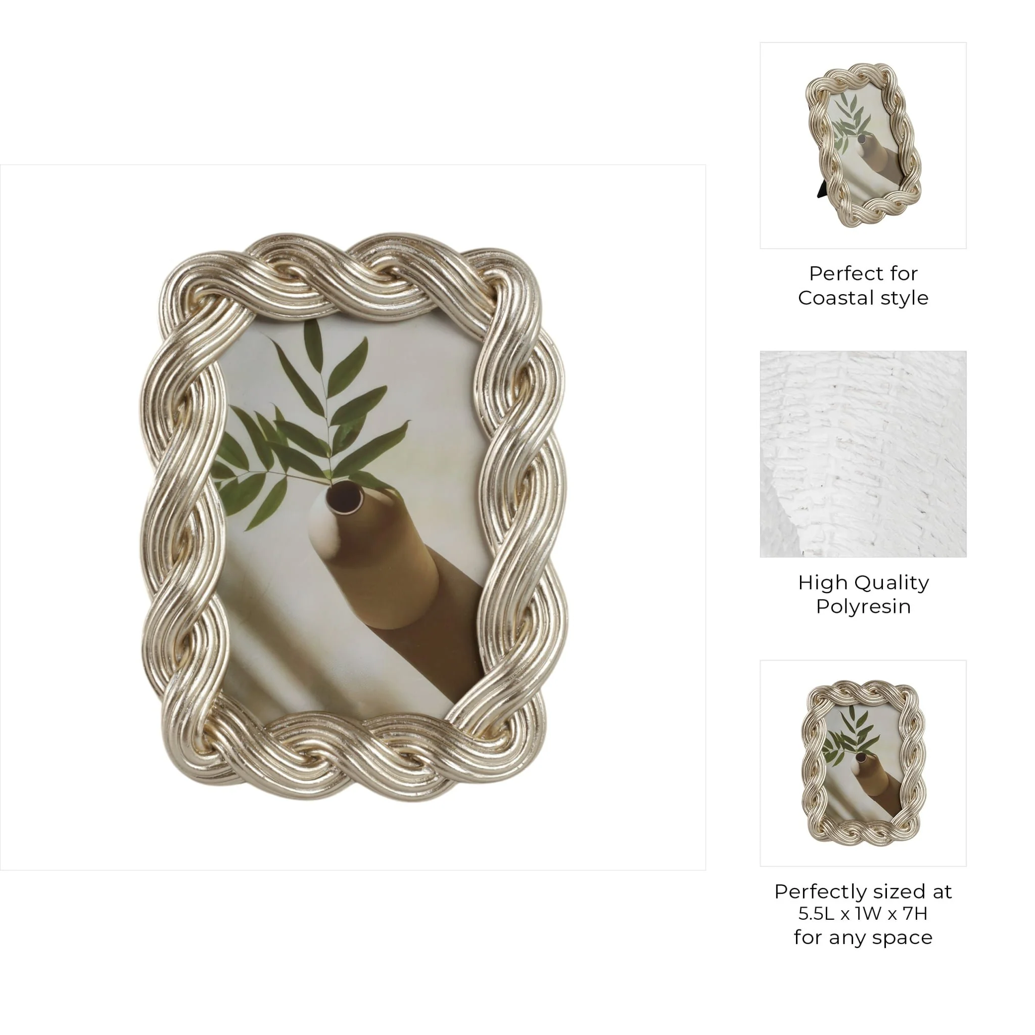 4x6 Polyresin Twisted Rope Photo Frame, Gold - Image 8