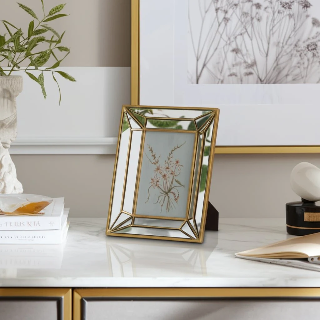 4x6 Resin Deco Mirrored Border Photo Frame, Gold - Image 11