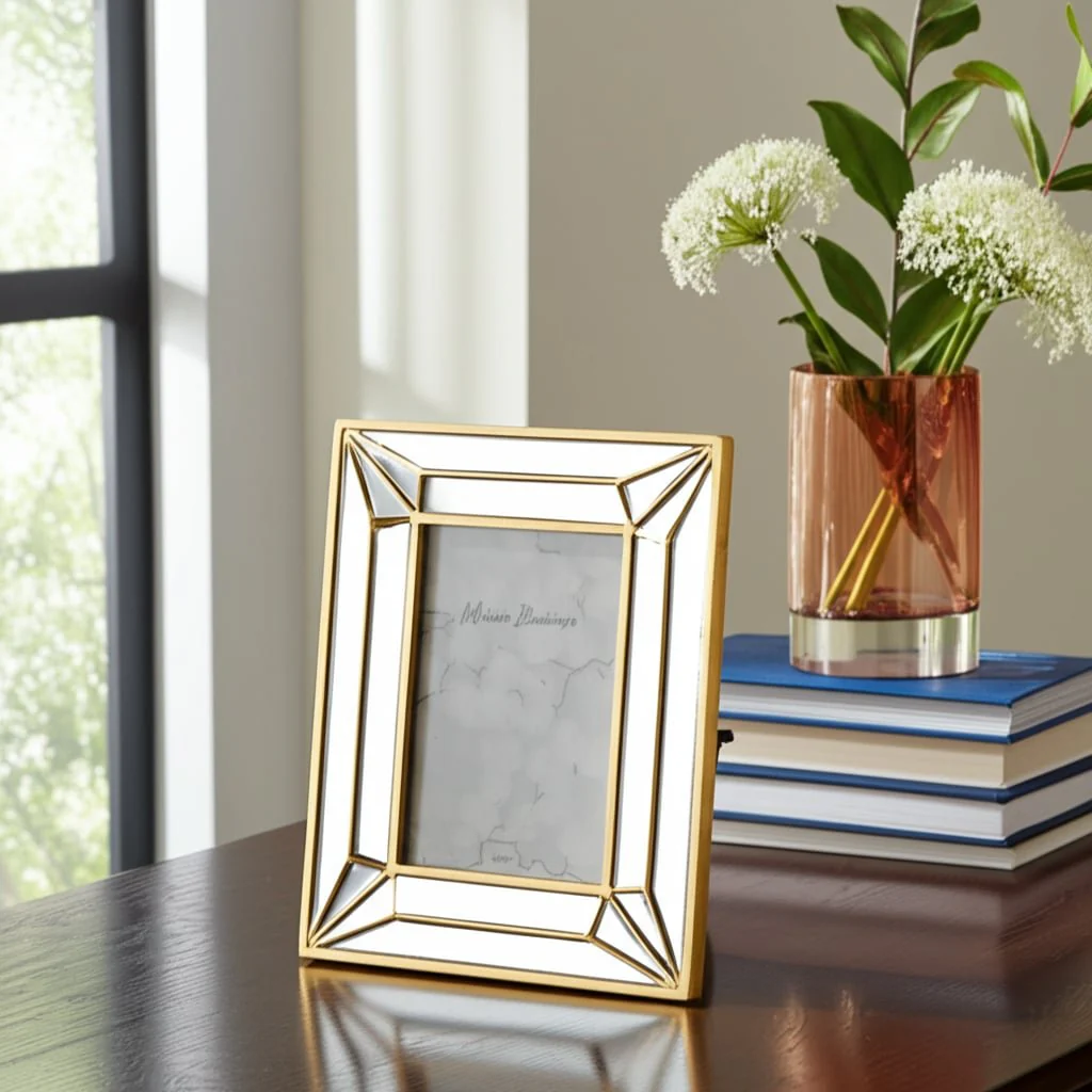 4x6 Resin Deco Mirrored Border Photo Frame, Gold - Image 12