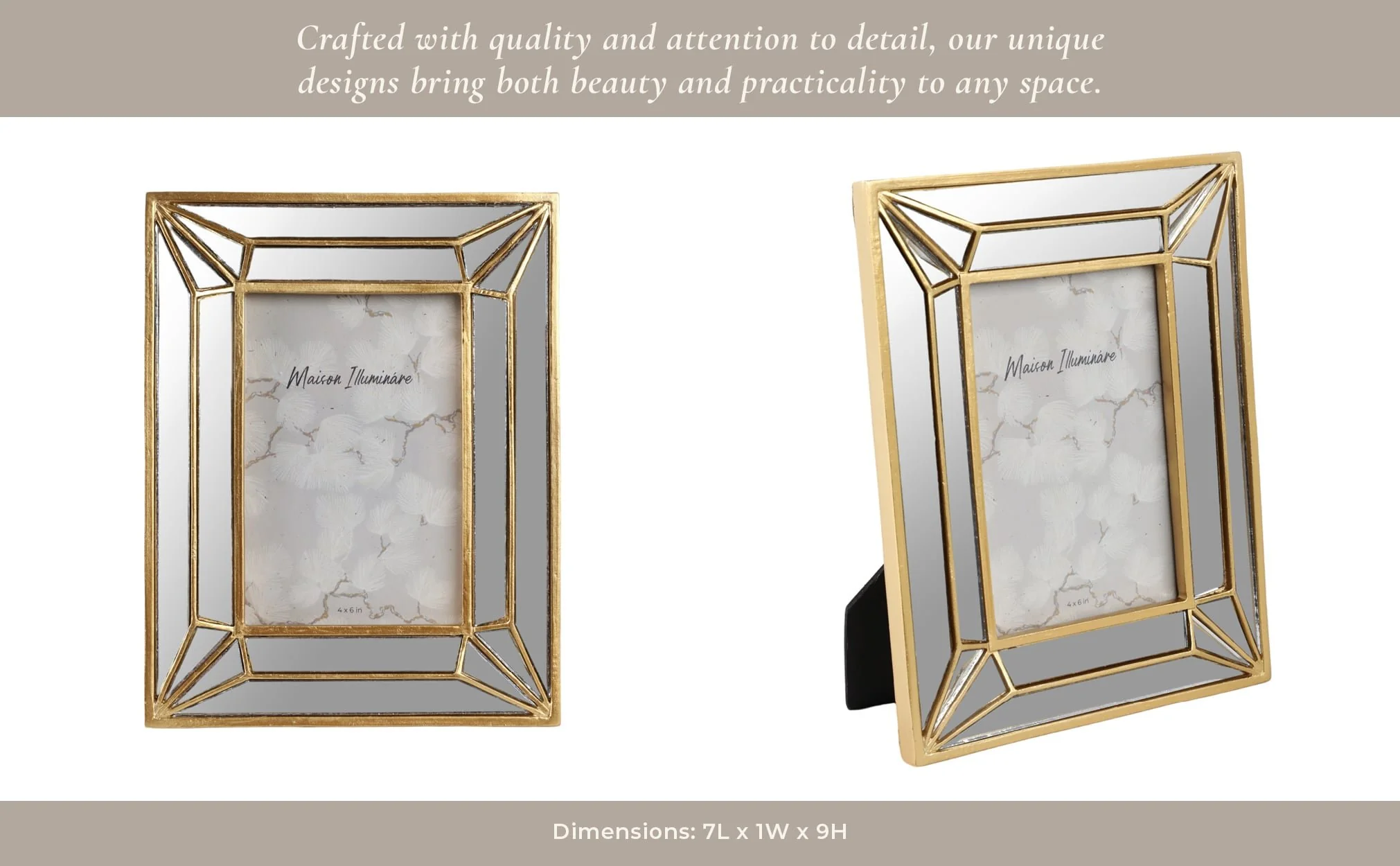 4x6 Resin Deco Mirrored Border Photo Frame, Gold - Image 13