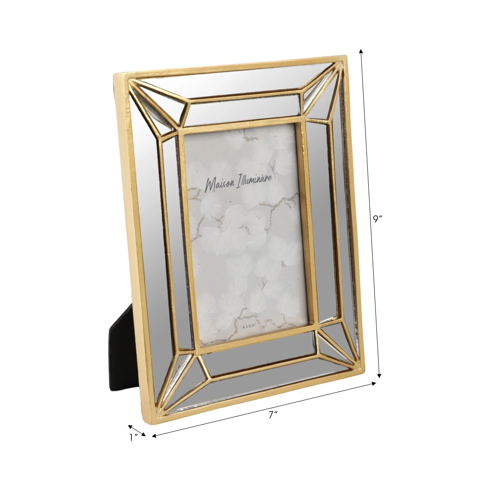 4x6 Resin Deco Mirrored Border Photo Frame, Gold - Image 7