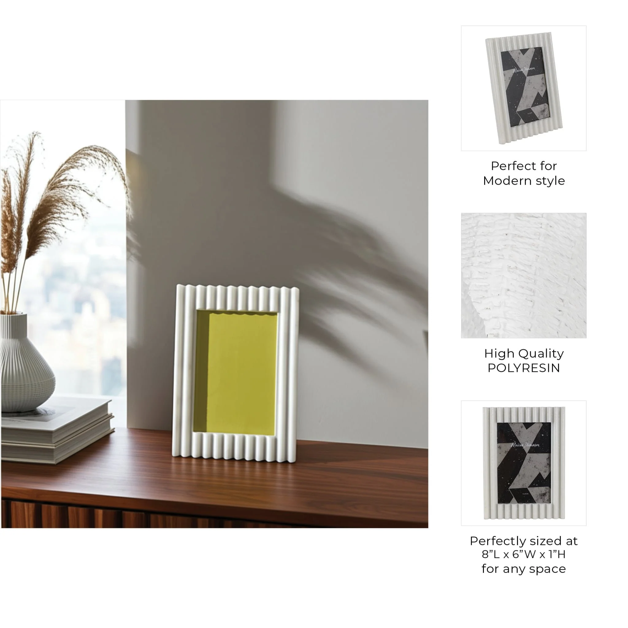 4x6" Ridged Quartz Resin Photo Frame, White - Image 8