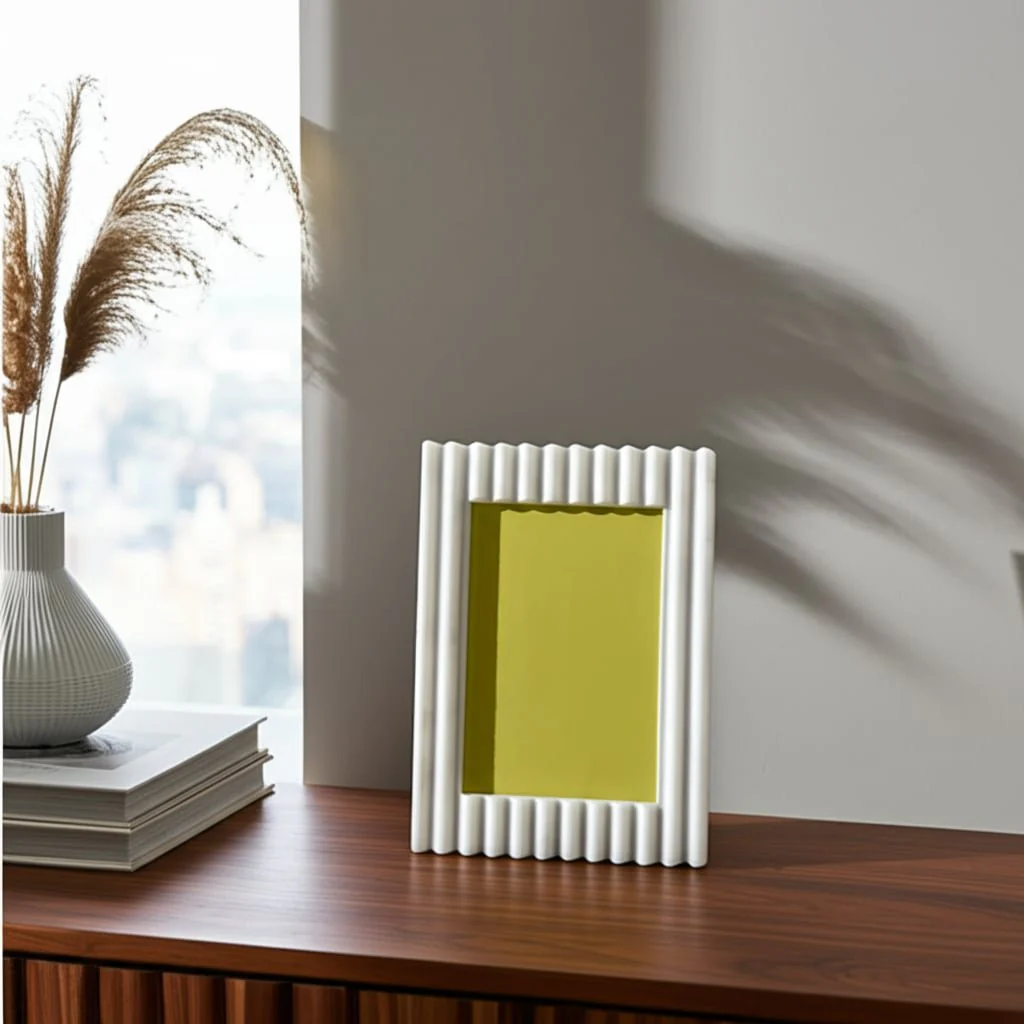4x6" Ridged Quartz Resin Photo Frame, White - Image 9