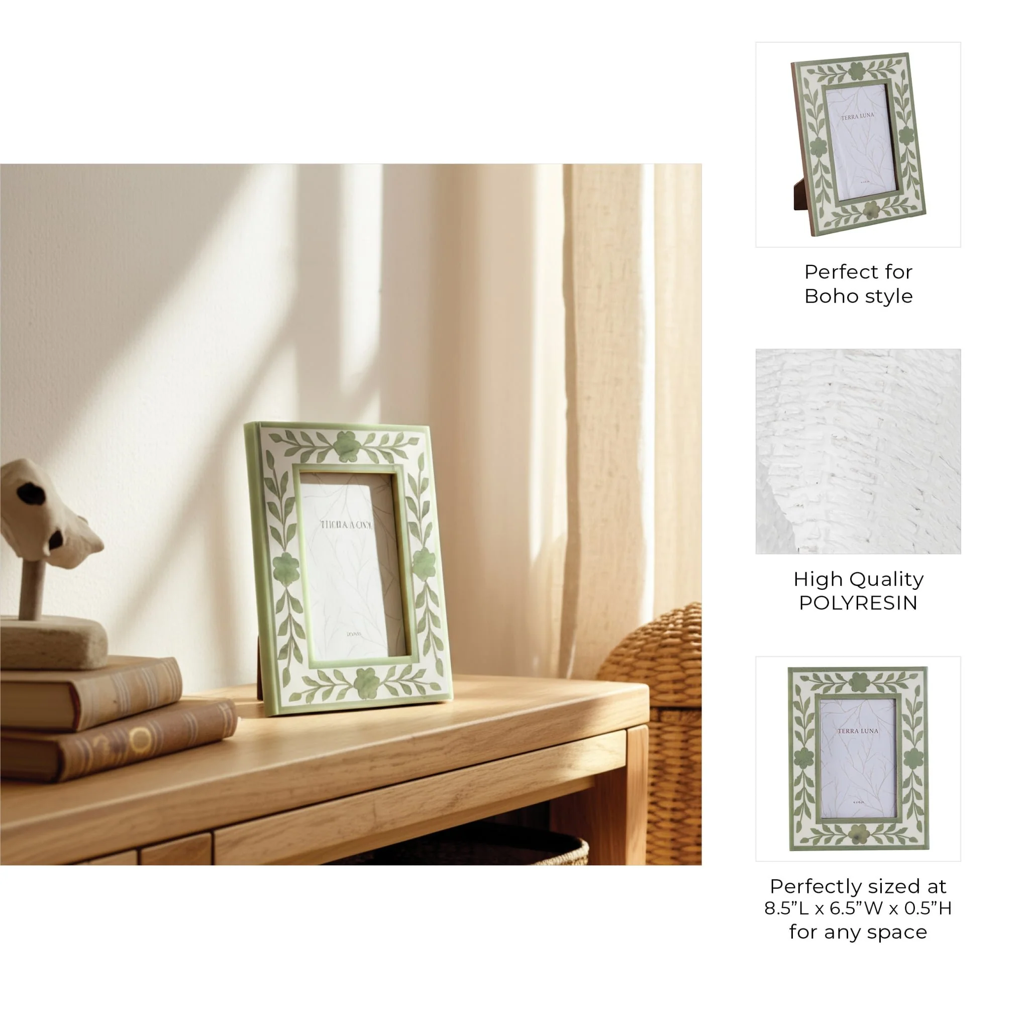 4x6 Sage Green Petals Photo Frame, White/green - Image 8