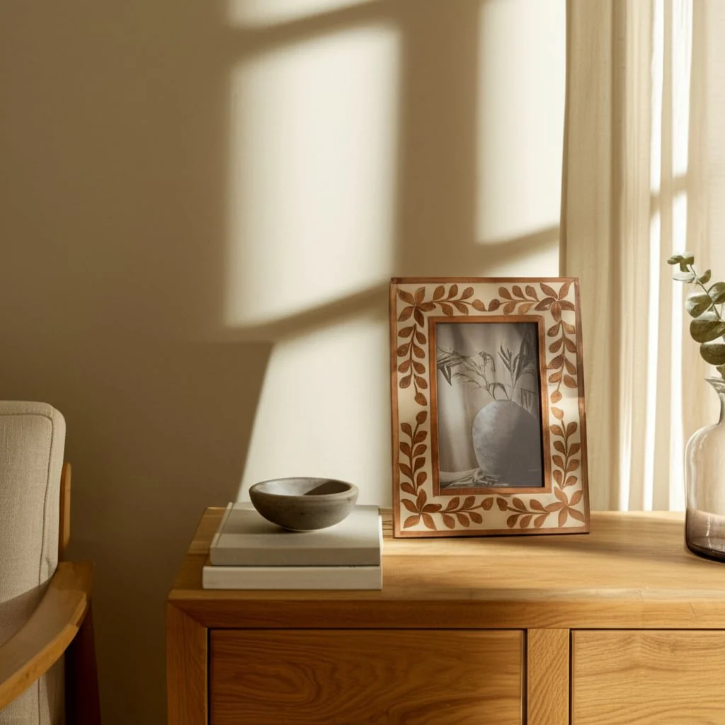 4x6 Wood Inlay Vine Photo Frame, Natural - Image 14