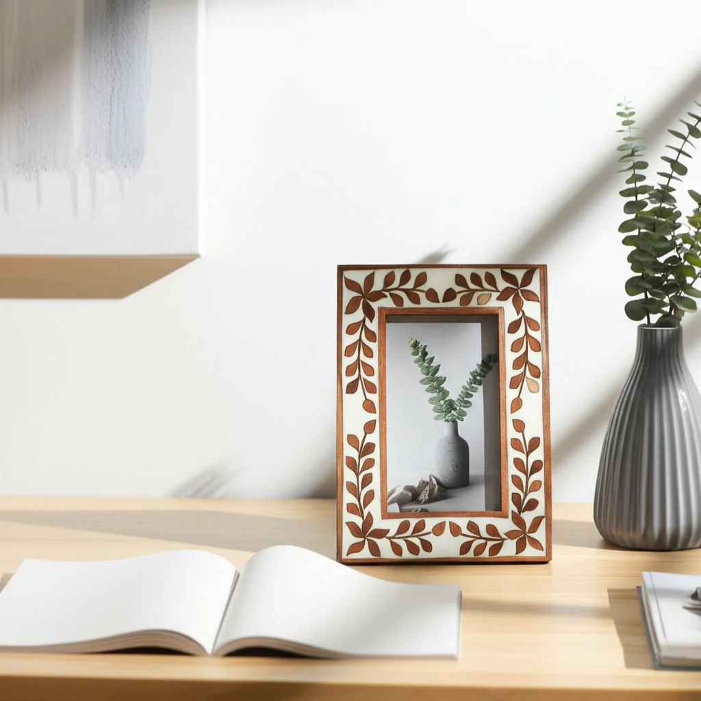4x6 Wood Inlay Vine Photo Frame, Natural - Image 15