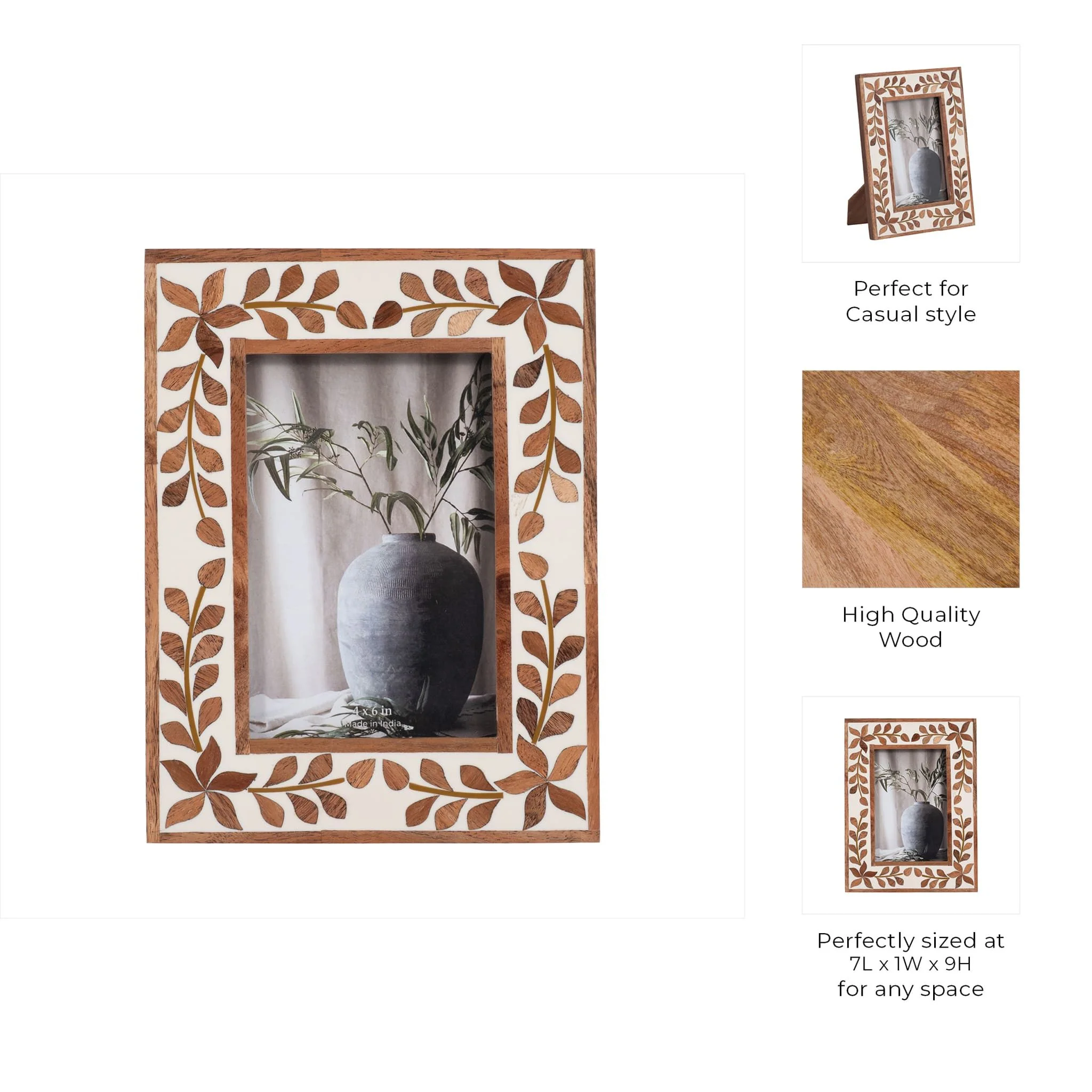 4x6 Wood Inlay Vine Photo Frame, Natural - Image 8