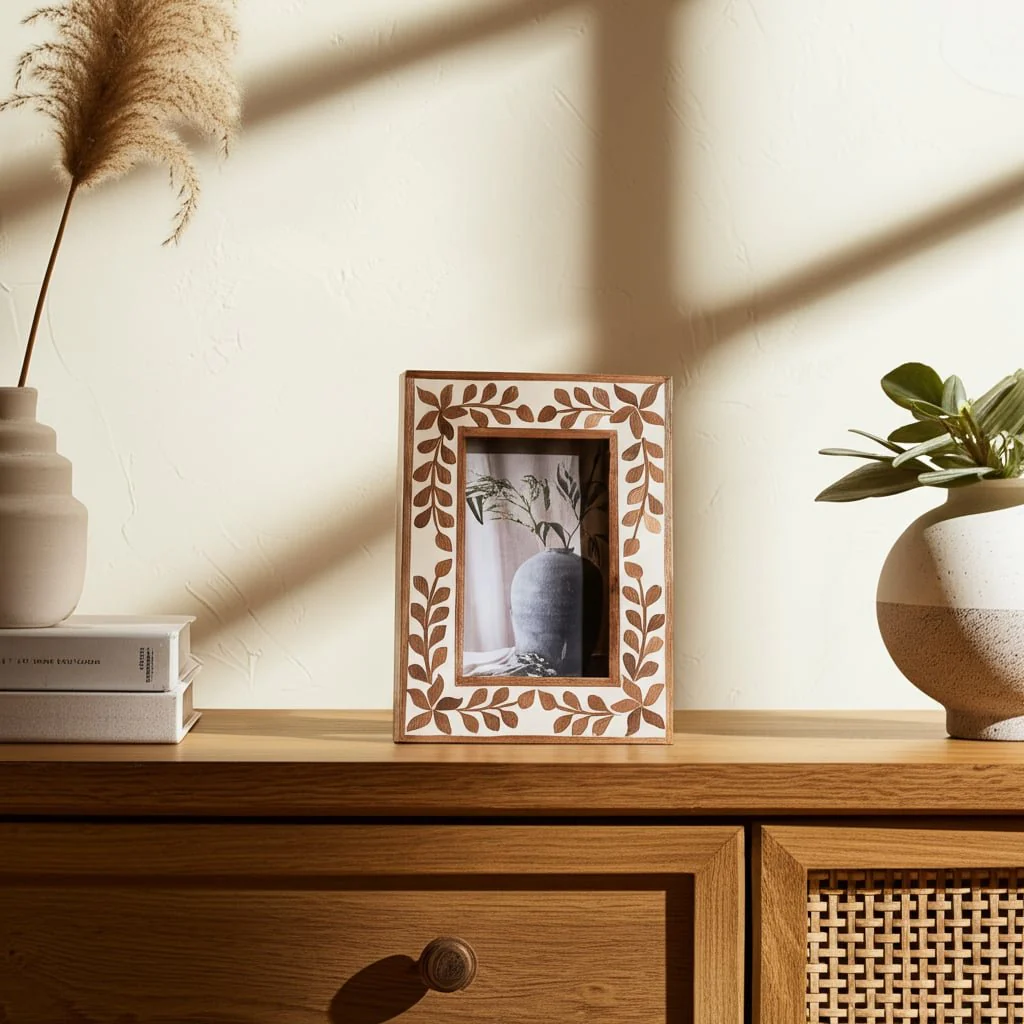 4x6 Wood Inlay Vine Photo Frame, Natural - Image 9