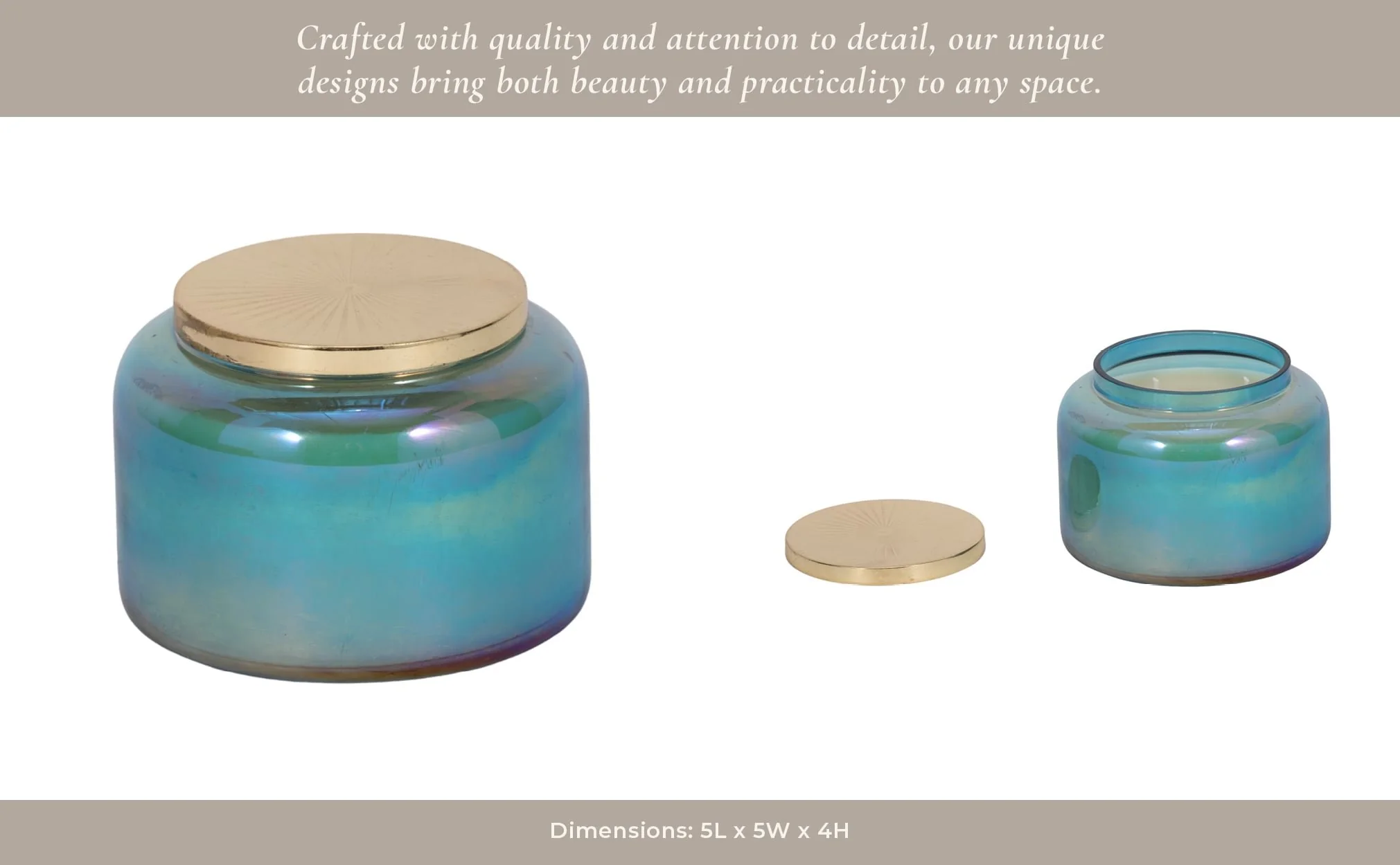 5" 23 Oz Jasmine Luster Lidded Candle, Blue/gol - Image 12