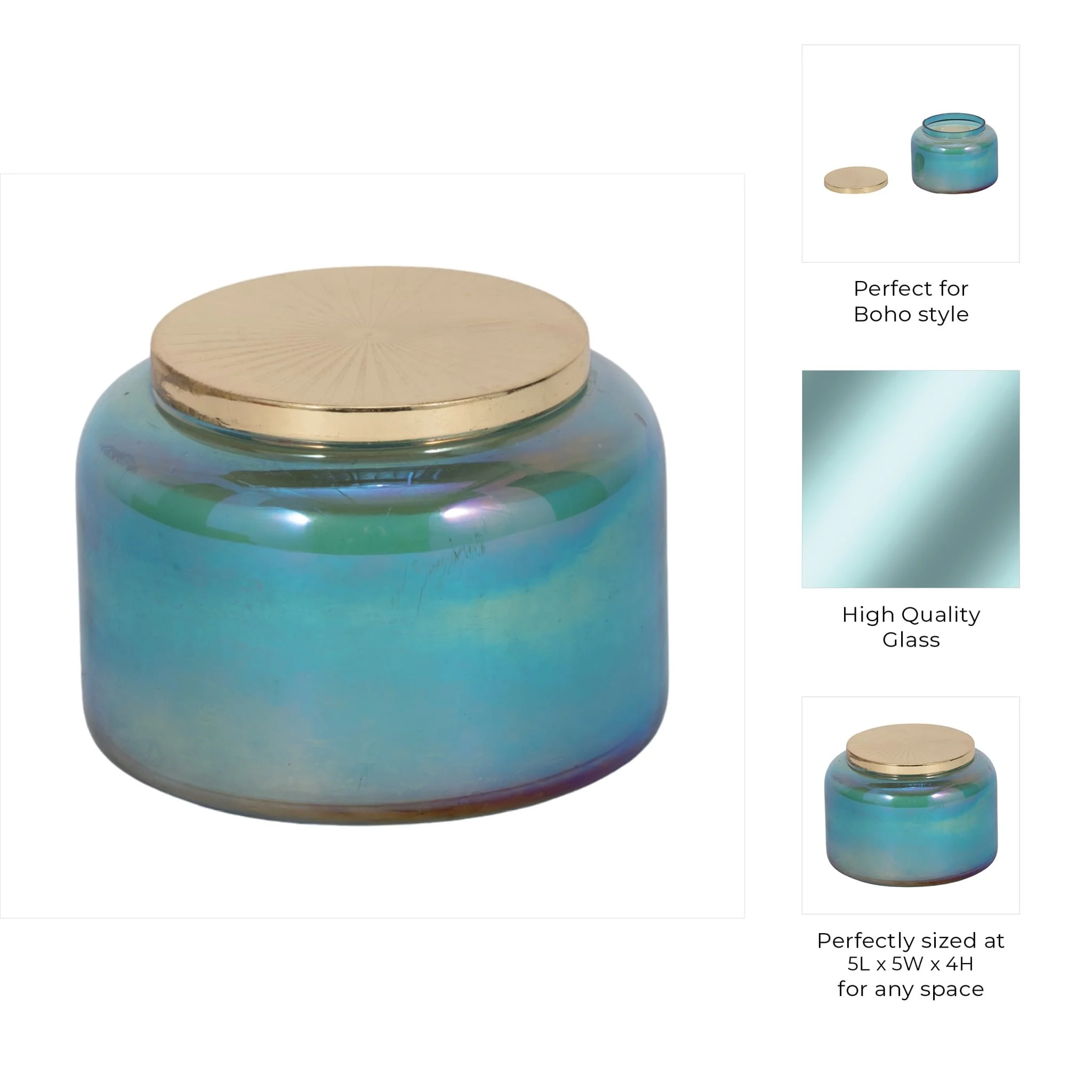 5" 23 Oz Jasmine Luster Lidded Candle, Blue/gol - Image 9
