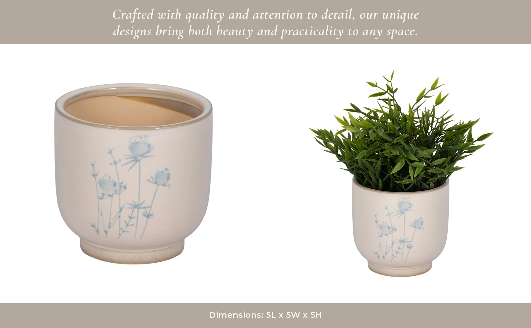 5" Blue Flowers Planter, Ivory/blue - Image 13
