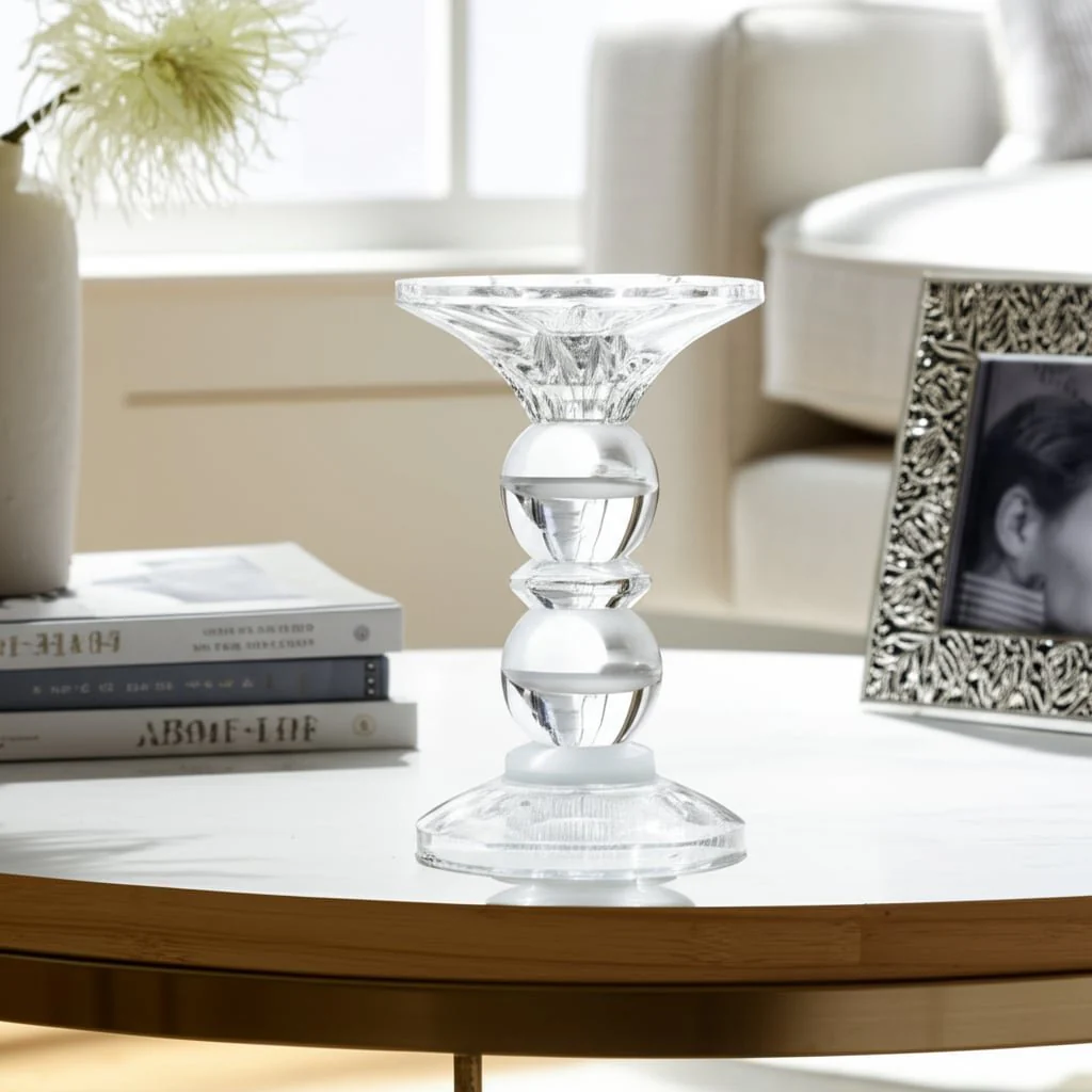 5" Bubble Crystal Candle Holder W/ Taper, Clear - Image 10