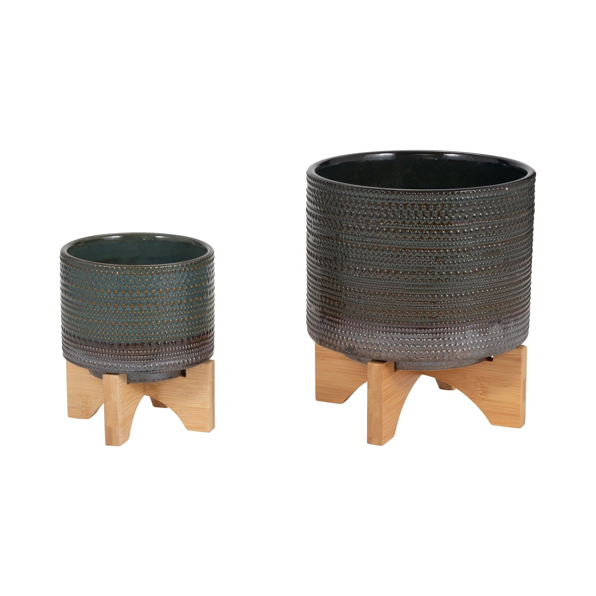 5" Dotted Planter W/ Wood Stand, Green - Image 8