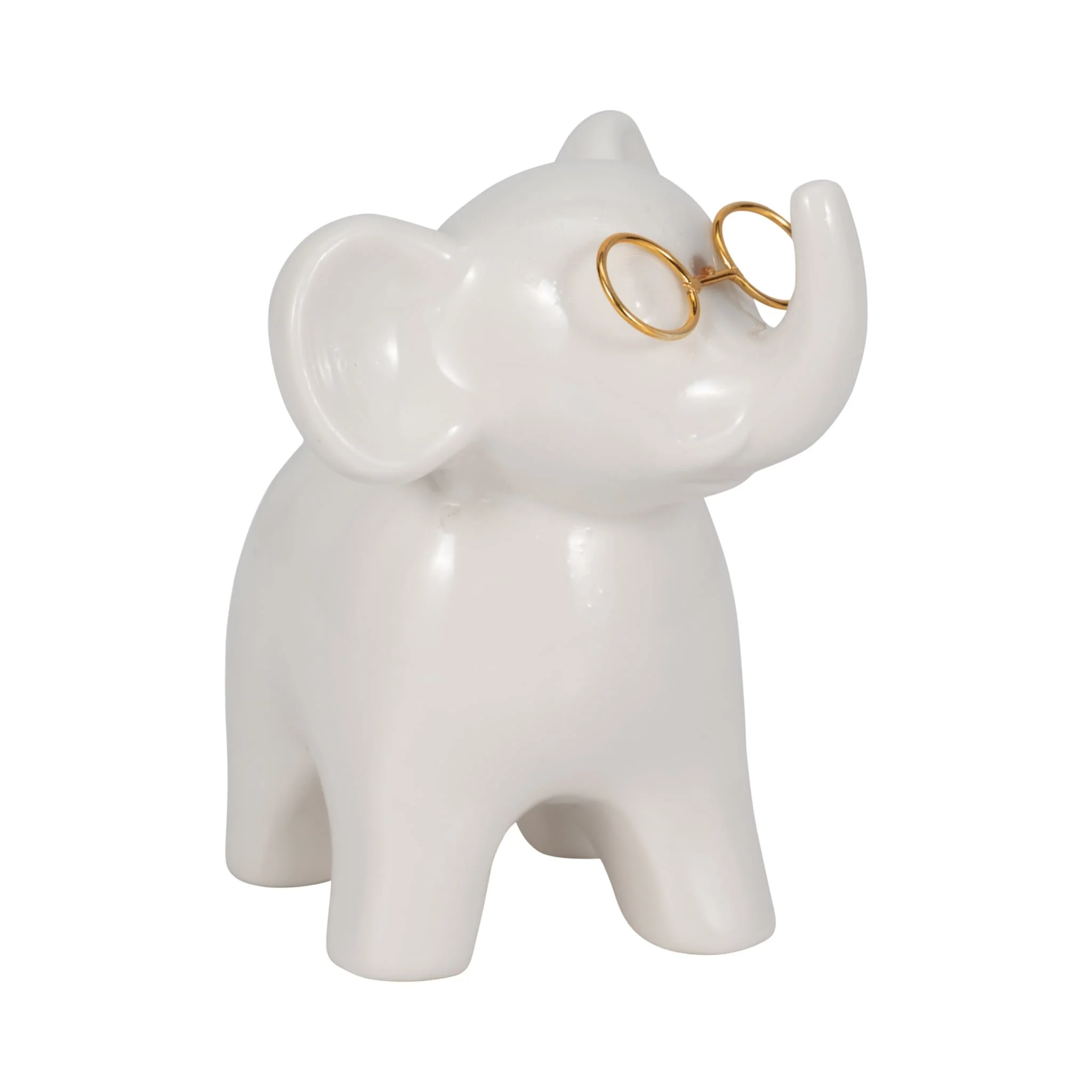 5" Elephant With Glasses, White/gold - Image 2