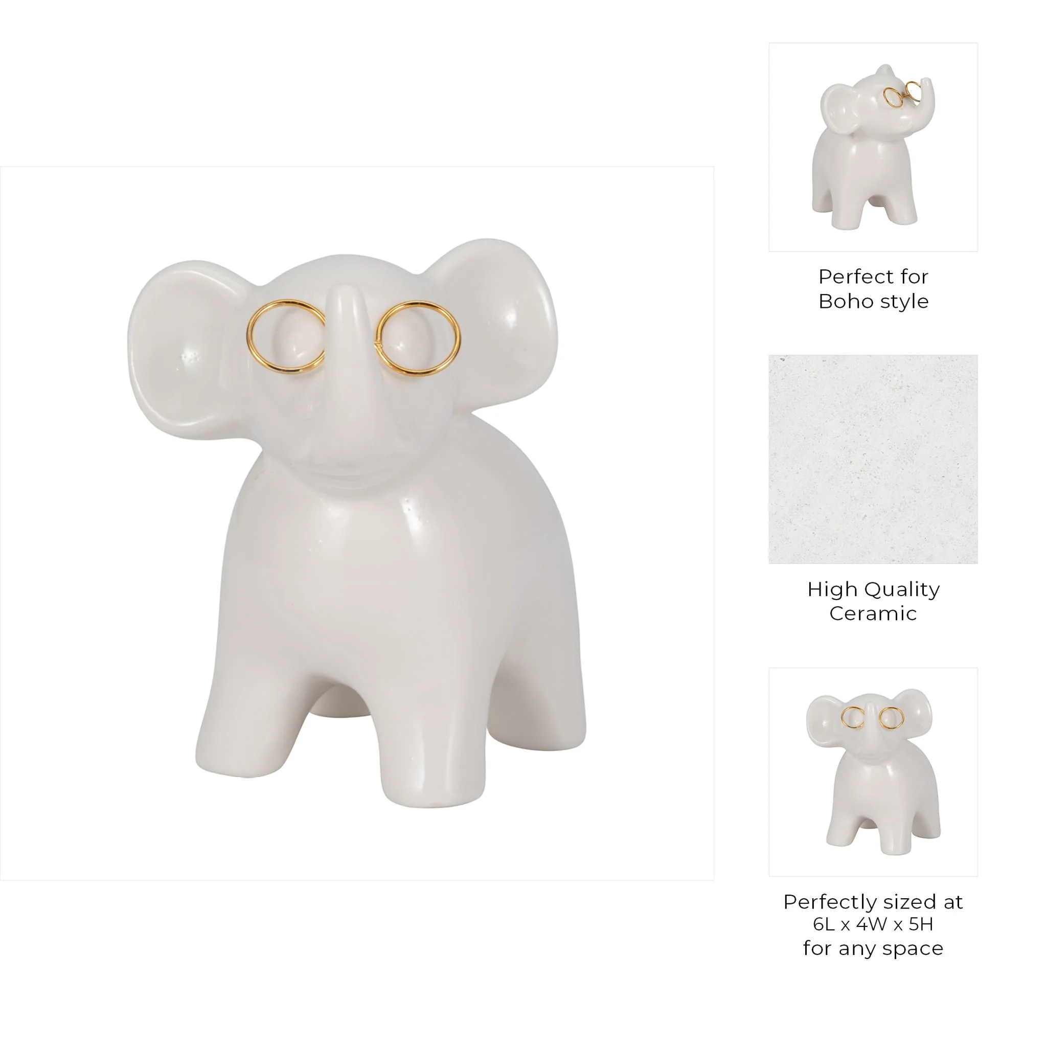 5" Elephant With Glasses, White/gold - Image 9