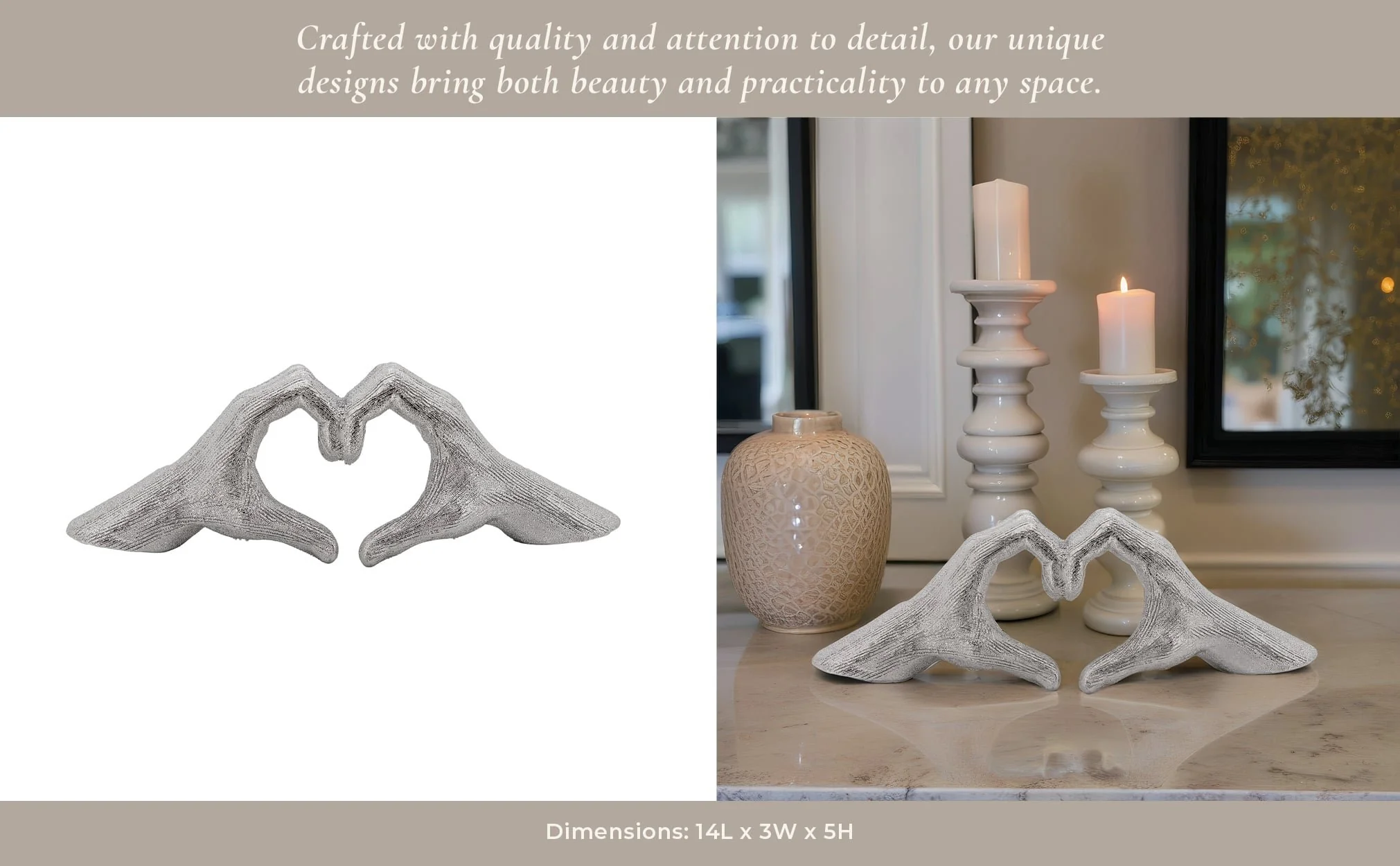 5" Hand-heart, Silver - Image 4