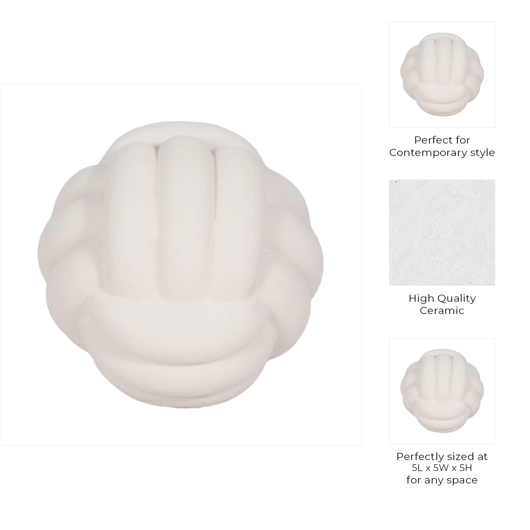 5" Knot Orb Rough Texture, White - Image 9