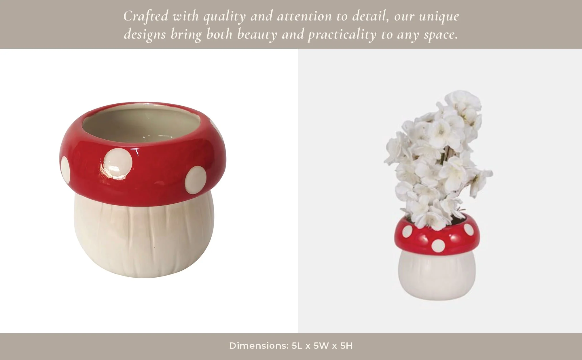 5" Mushroom Planter, White/red - Image 8