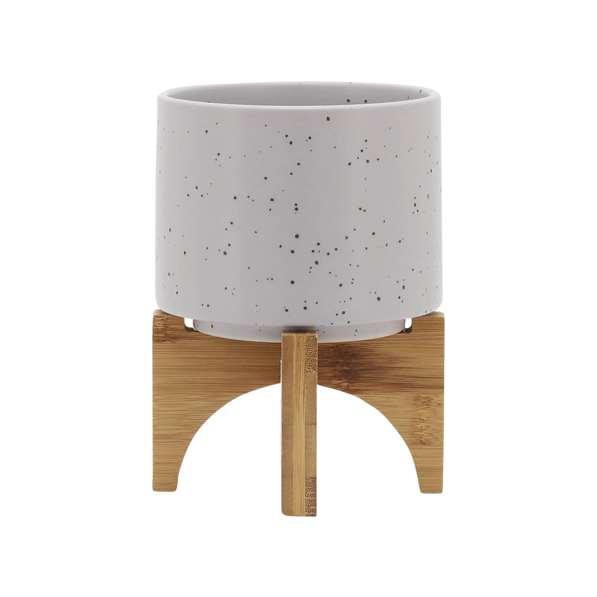 5" Planter W/ Wood Stand, Matte Beige - Image 2