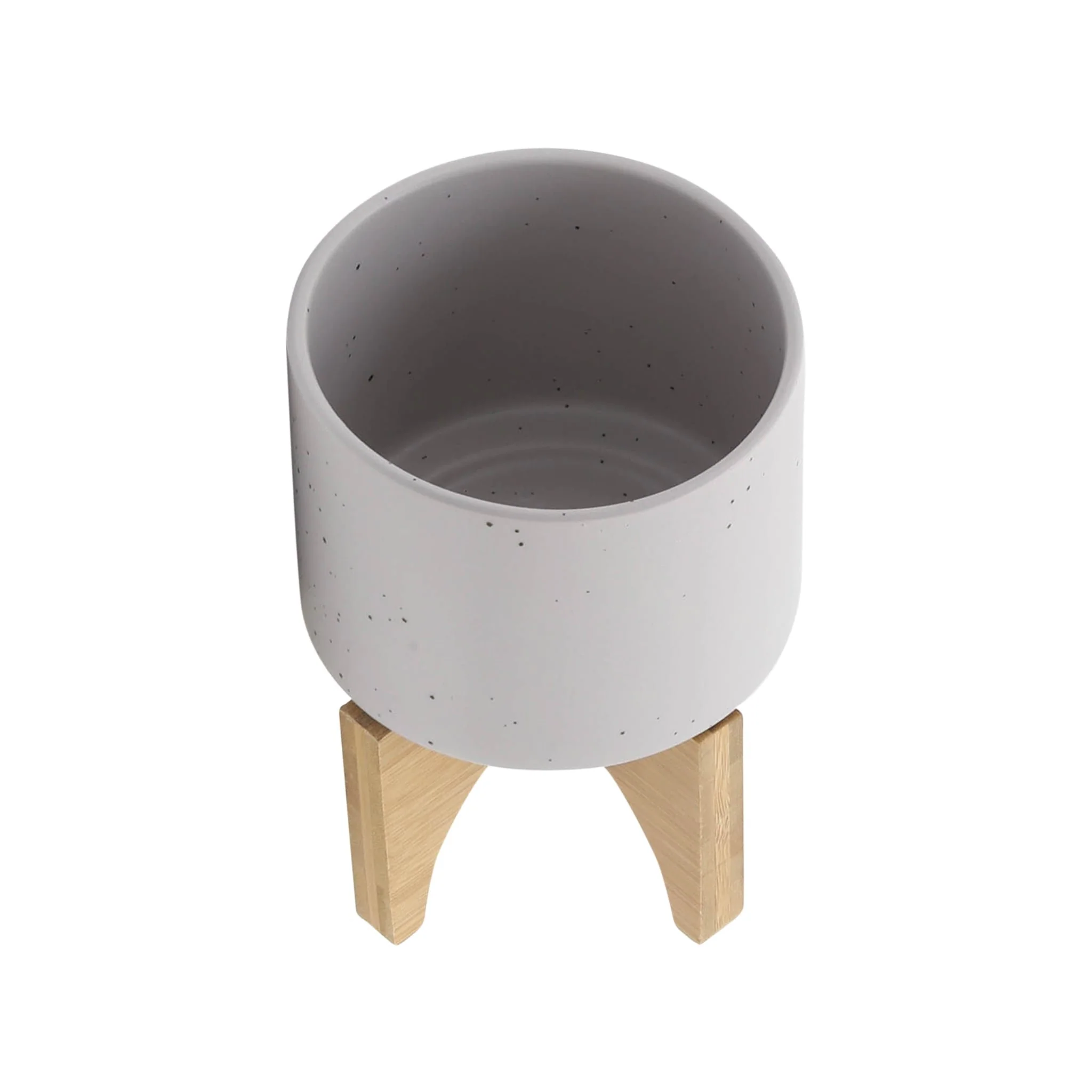 5" Planter W/ Wood Stand, Matte Beige - Image 4