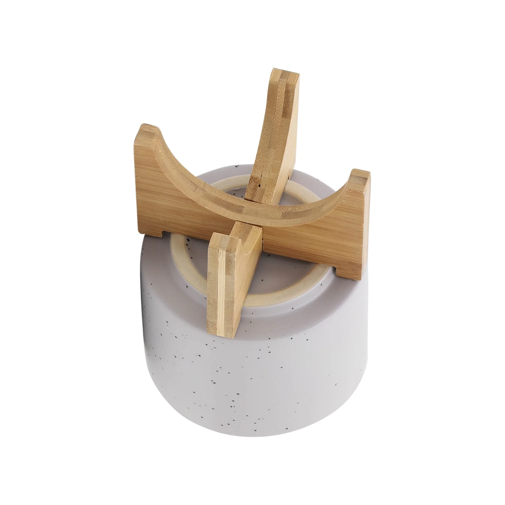 5" Planter W/ Wood Stand, Matte Beige - Image 5