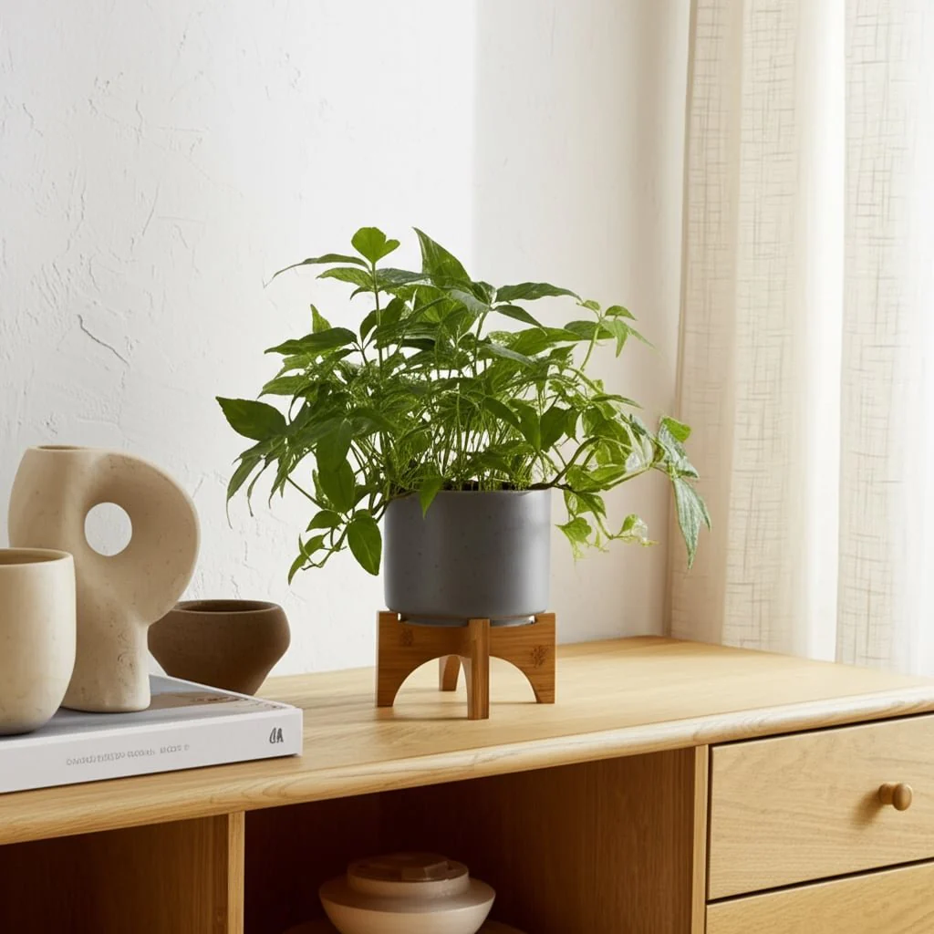 5" Planter W/ Wood Stand, Matte Gray - Image 12