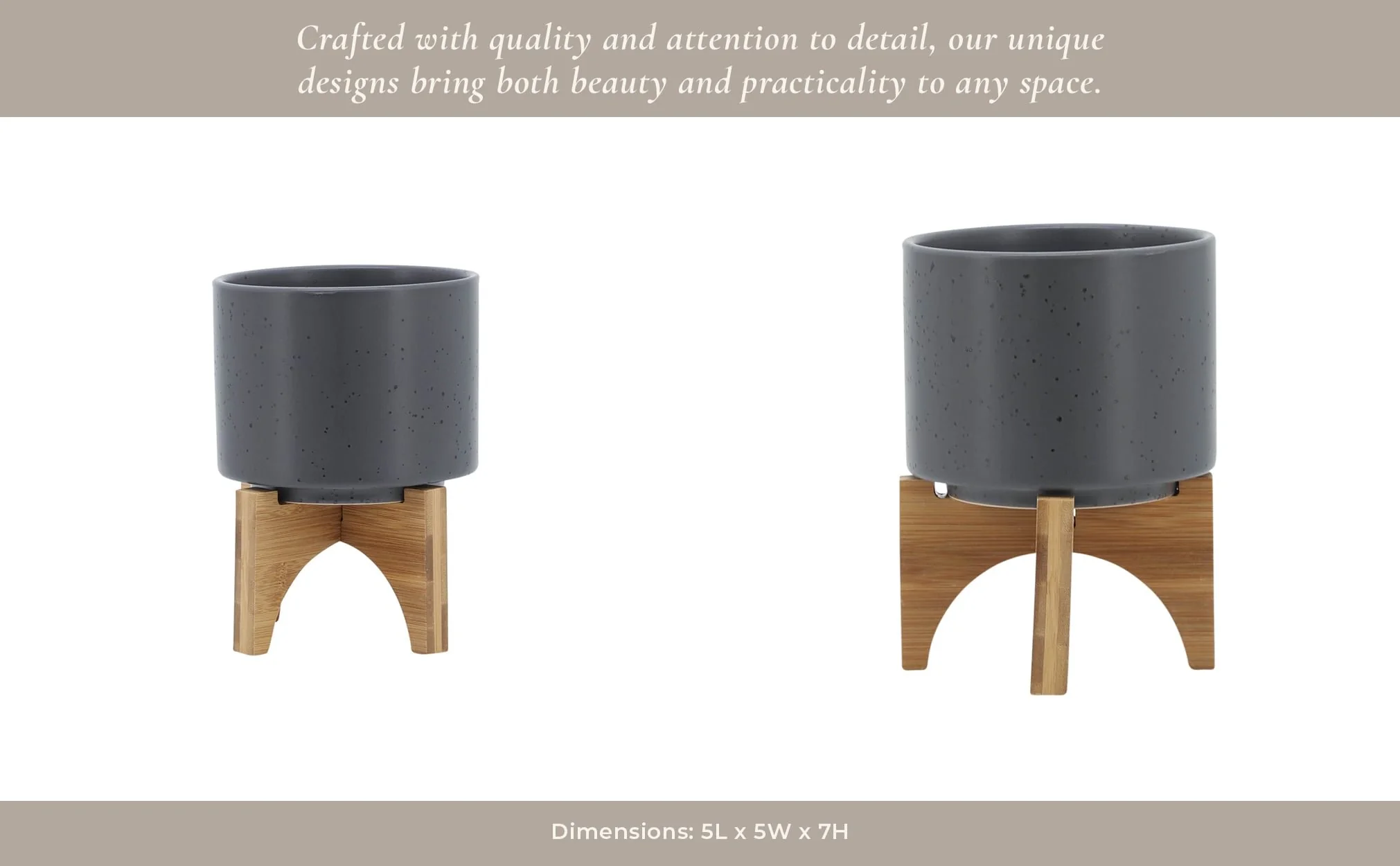 5" Planter W/ Wood Stand, Matte Gray - Image 15