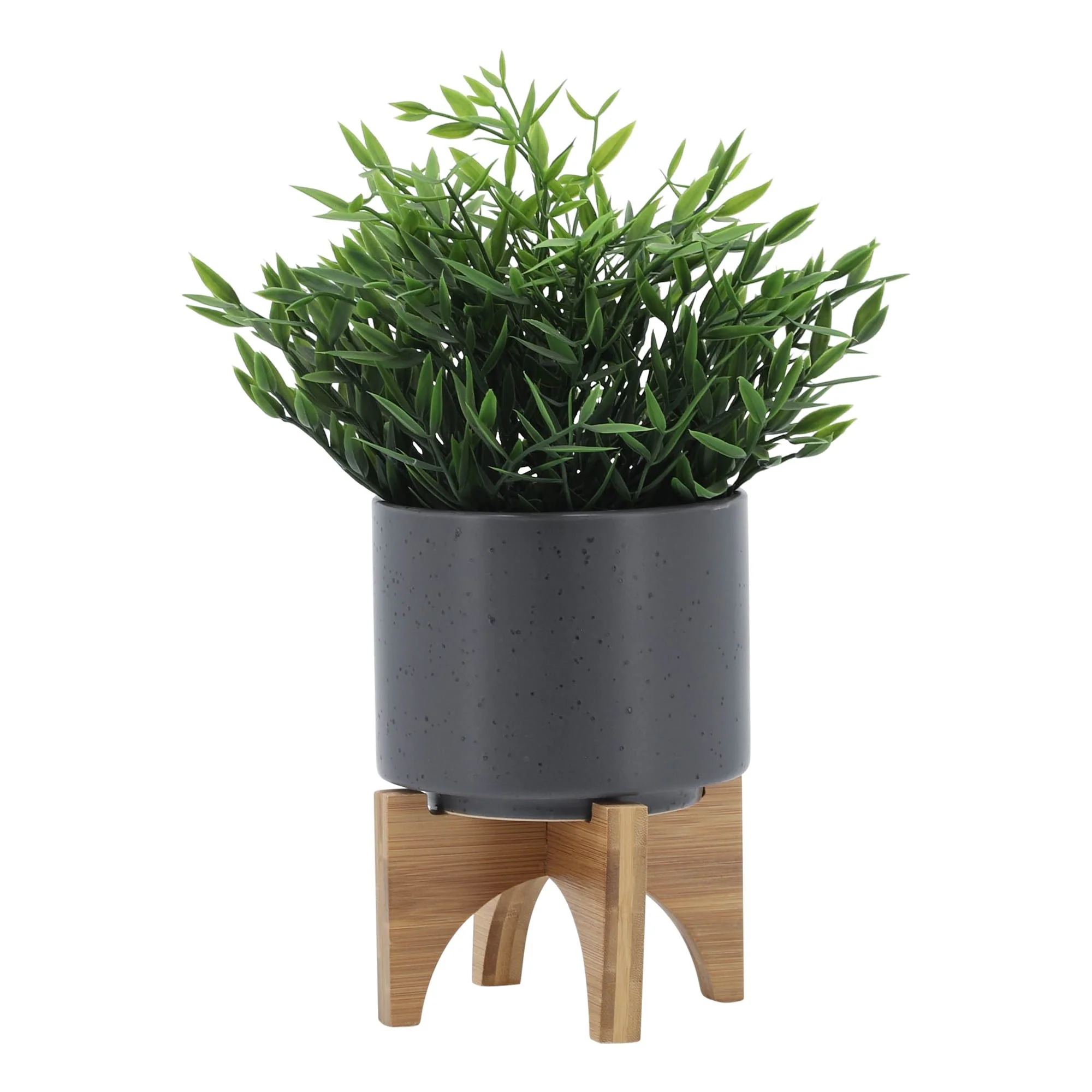 5" Planter W/ Wood Stand, Matte Gray - Image 3