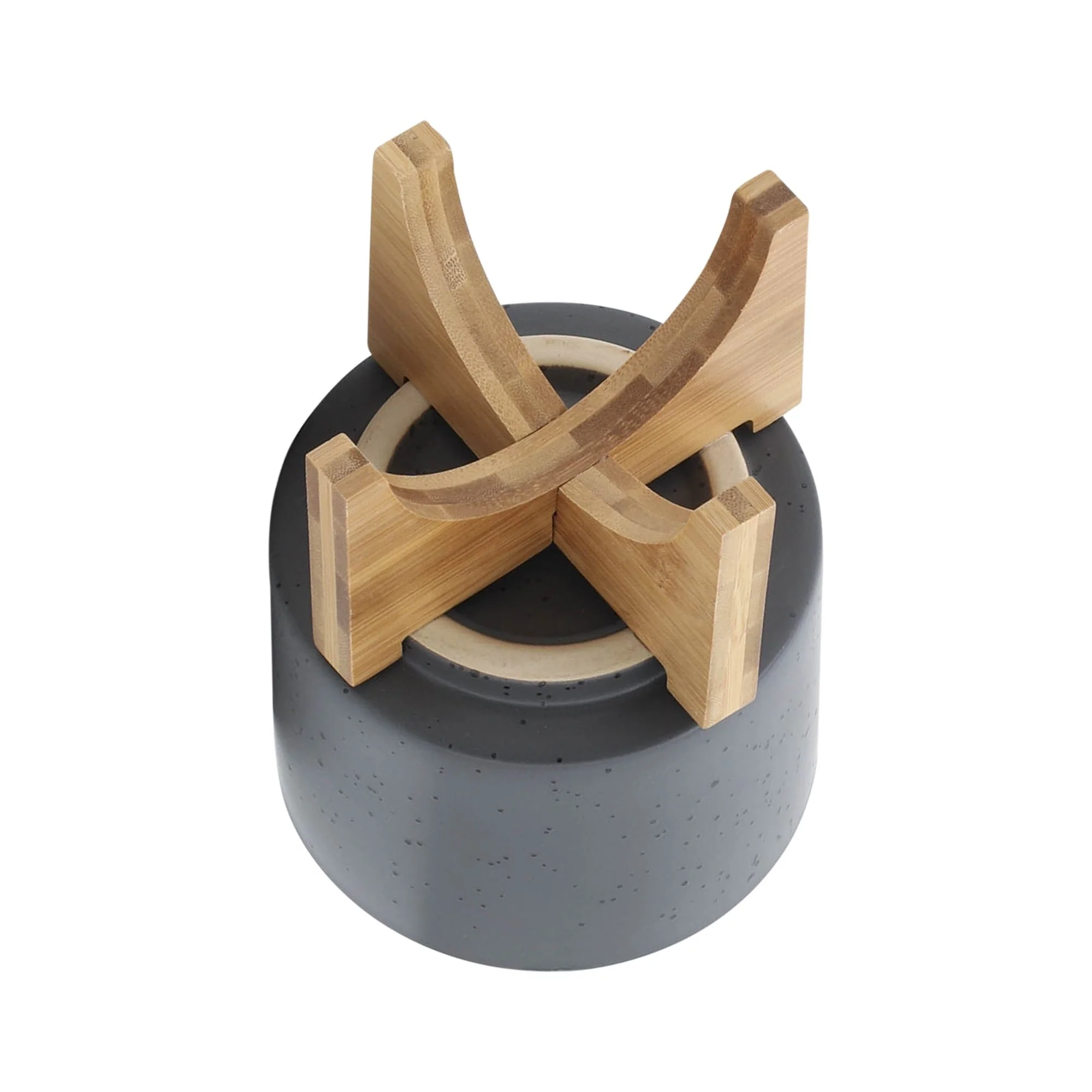 5" Planter W/ Wood Stand, Matte Gray - Image 5
