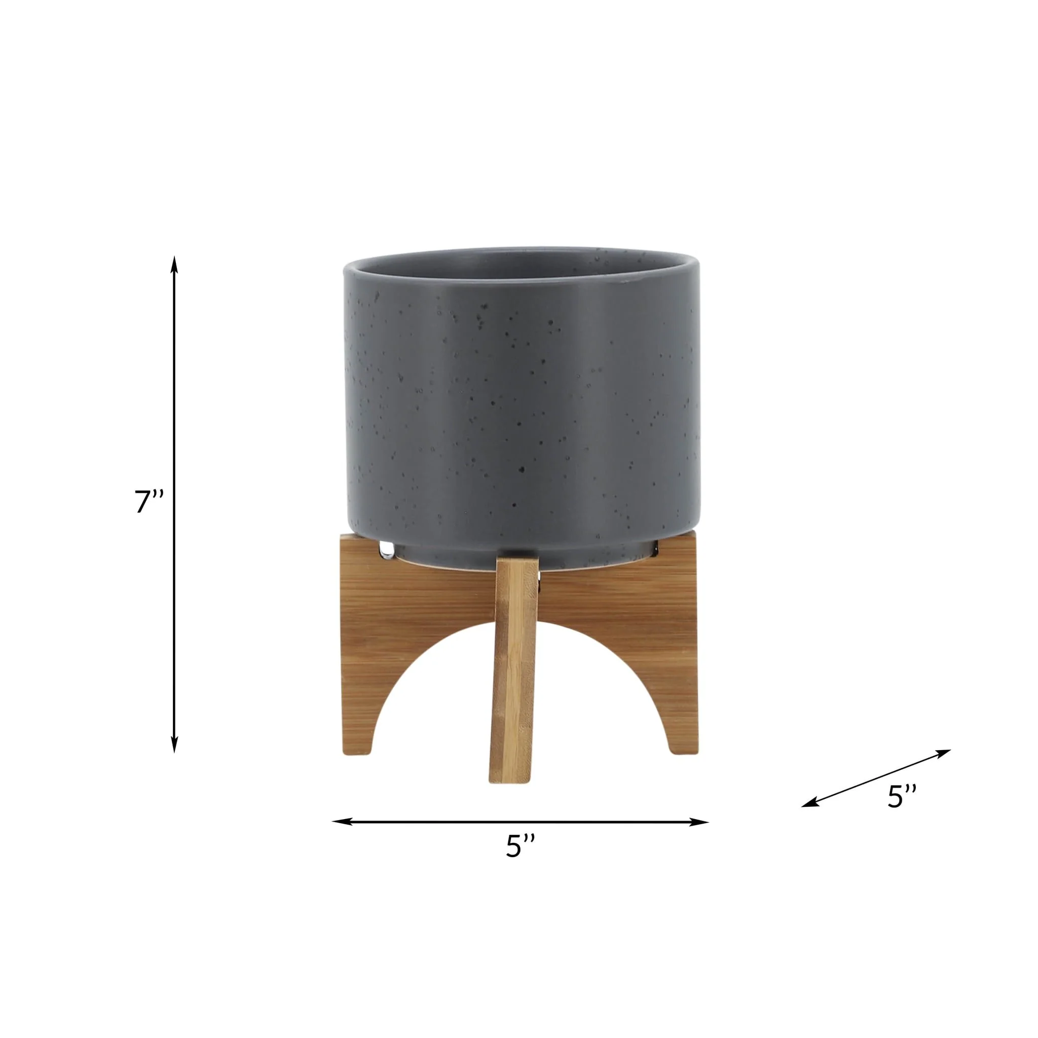 5" Planter W/ Wood Stand, Matte Gray - Image 8