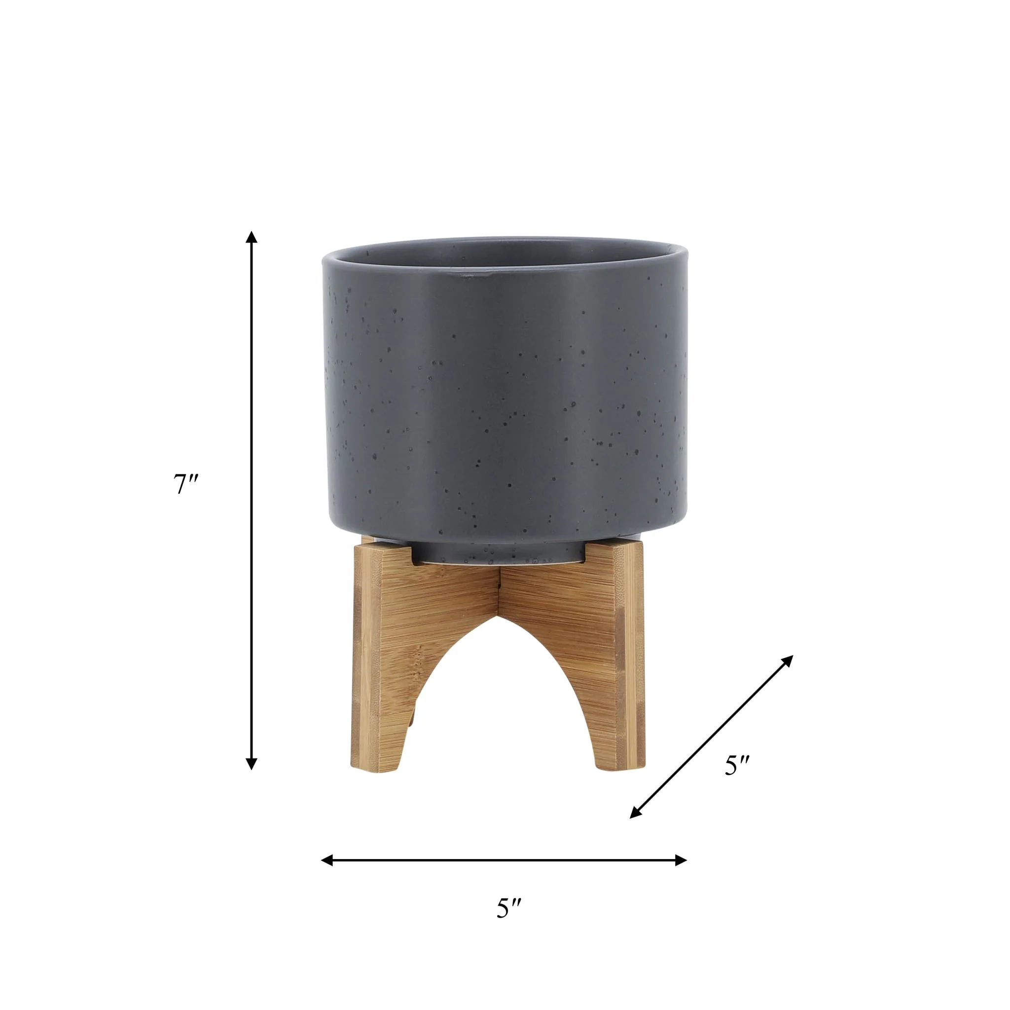 5" Planter W/ Wood Stand, Matte Gray - Image 9