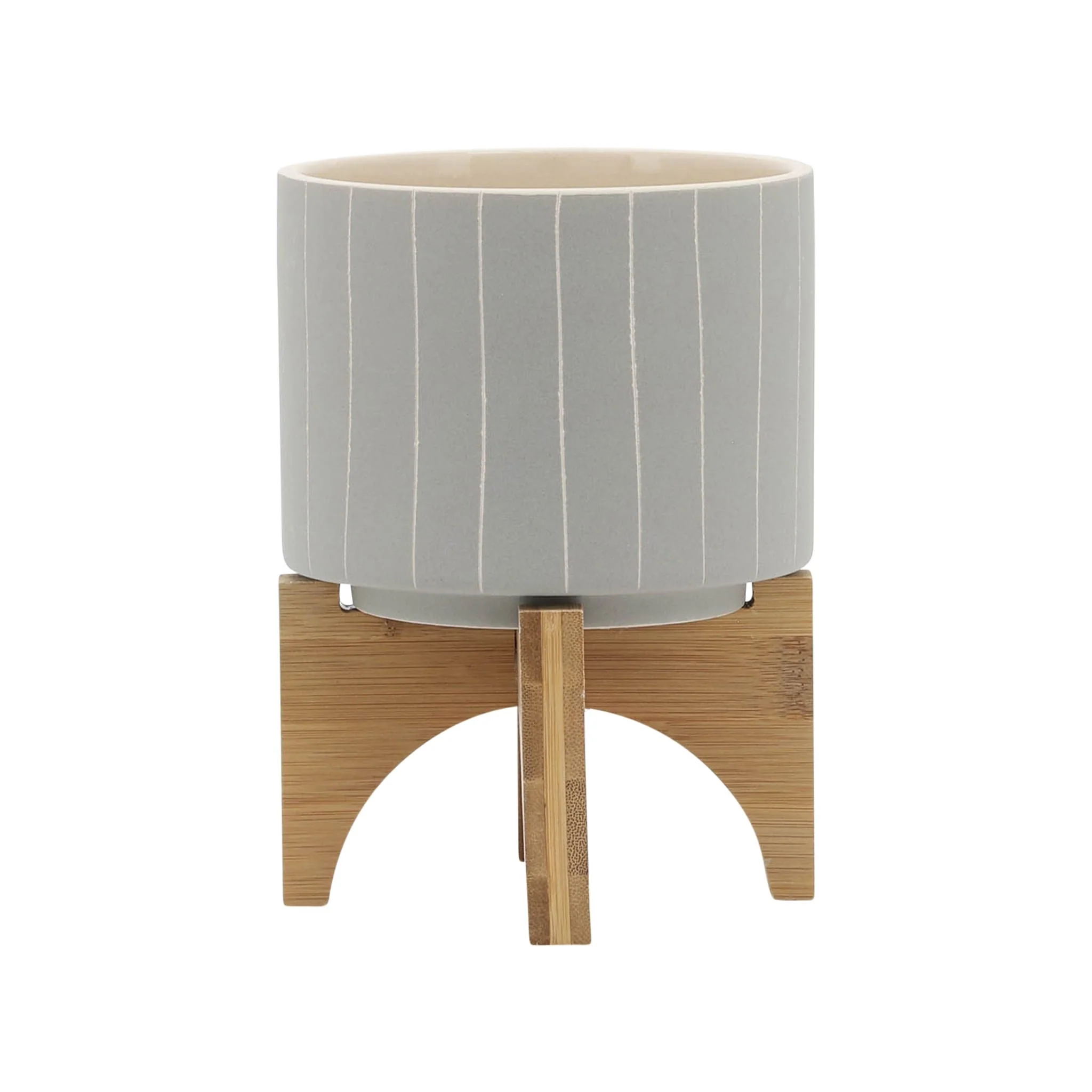 5" Stripes Planter W/ Stand, Tan - Image 2