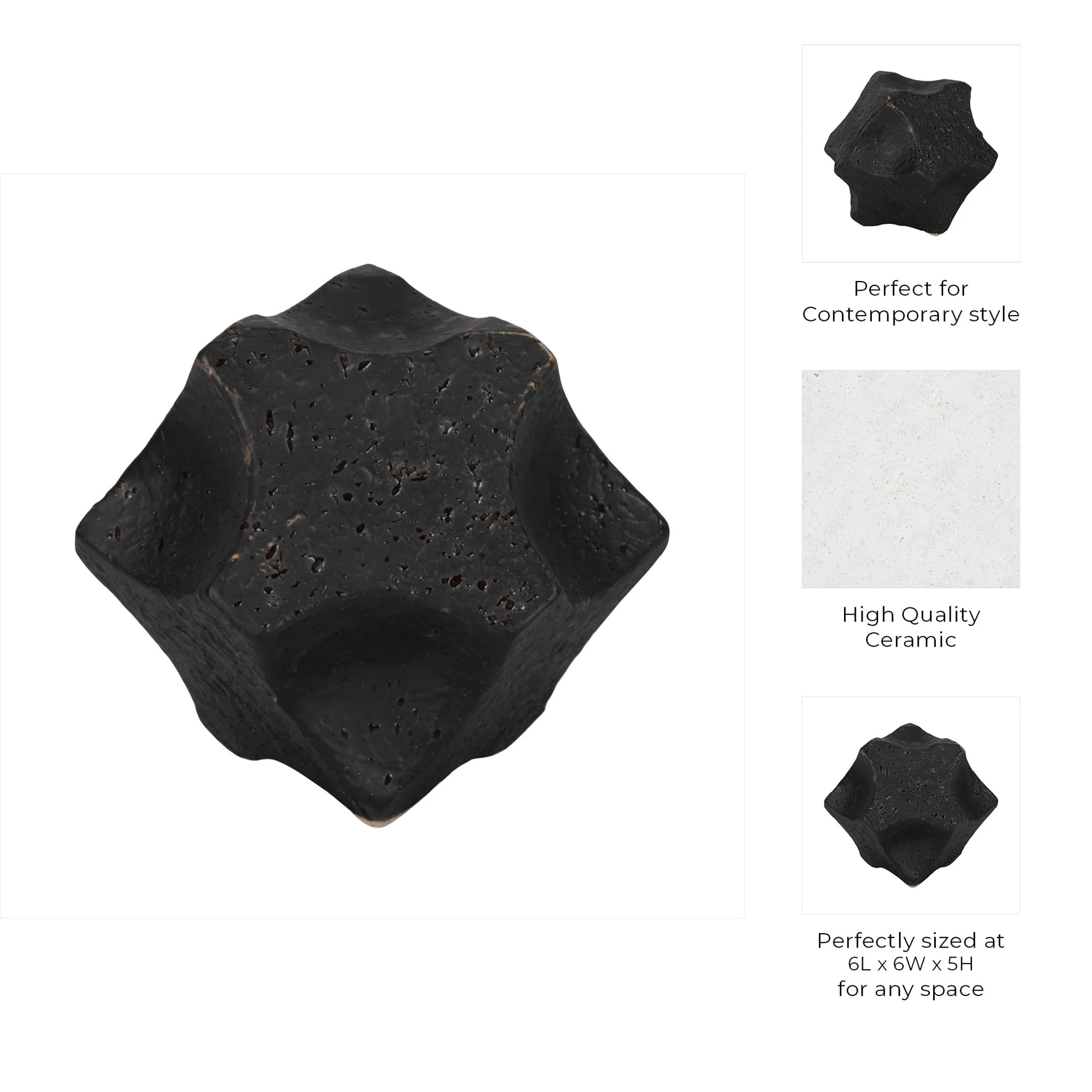 5" Textured Geometric Orb, Black - Image 9