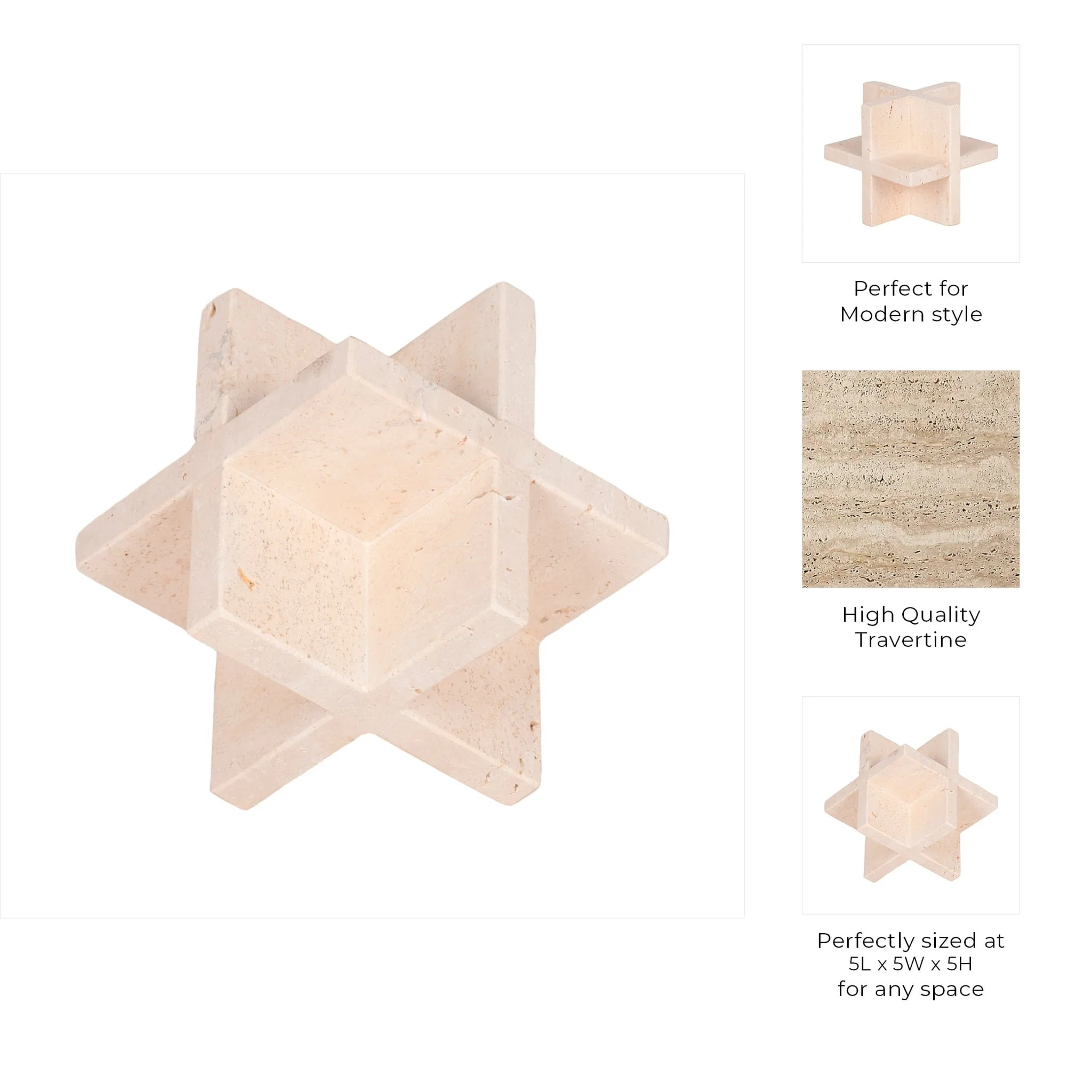 5" Travertine Geo Object, Tan - Image 9