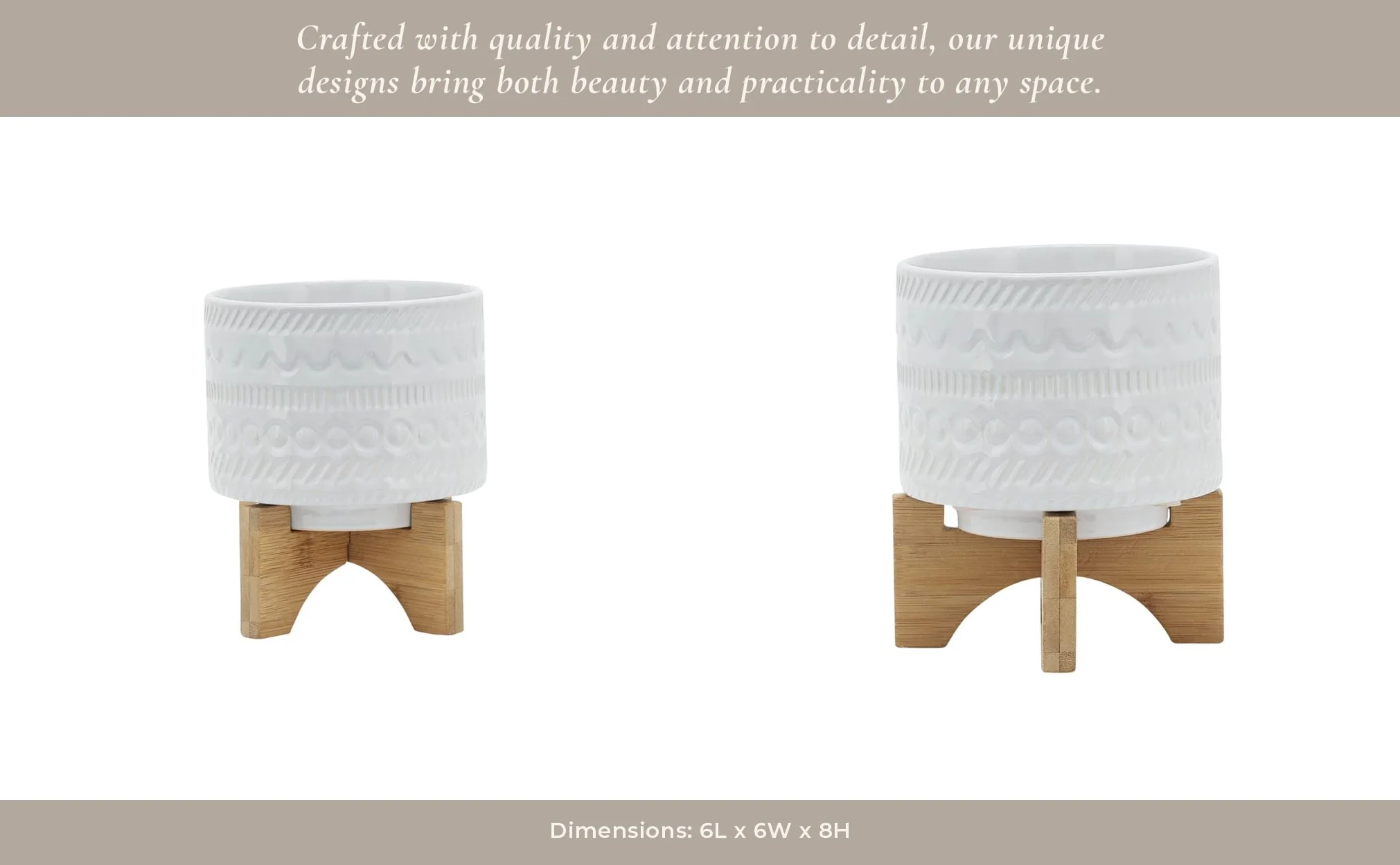 5" Tribal Planter W/ Wood Stand, White - Image 14