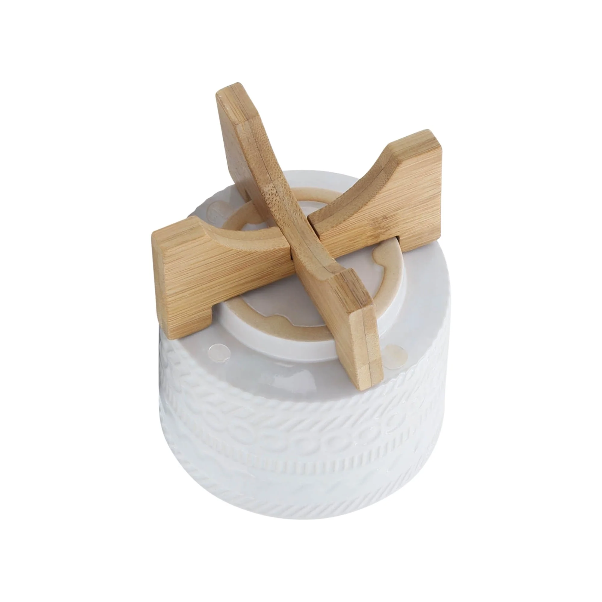 5" Tribal Planter W/ Wood Stand, White - Image 5