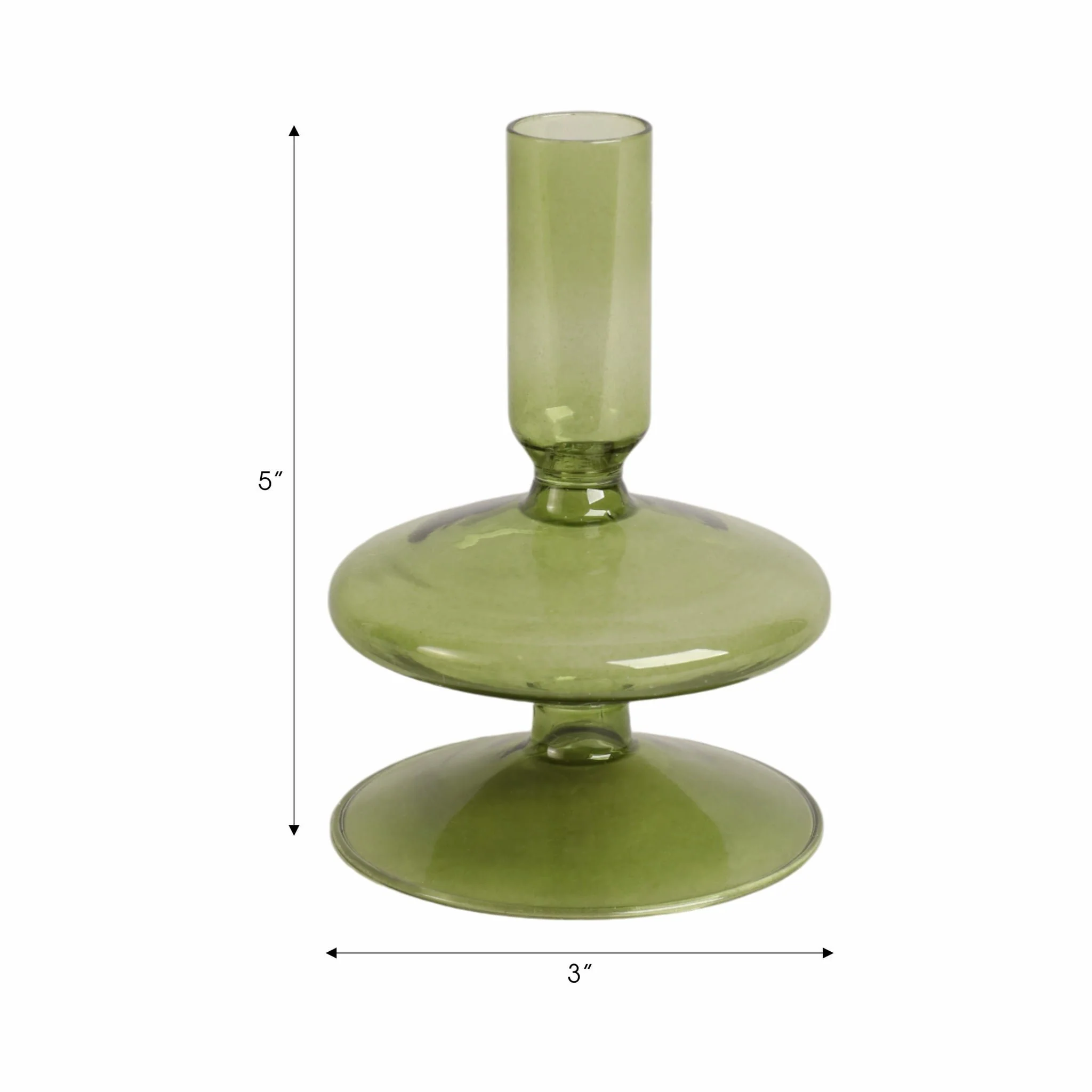 5" Vintage Glass Taper Candle Holder, Olive - Image 2