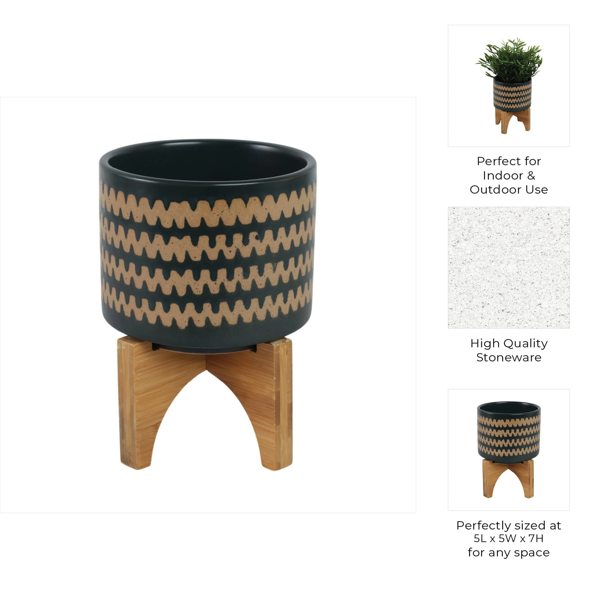 5" Zig-zag Planter W/ Stand, Teal - Image 10