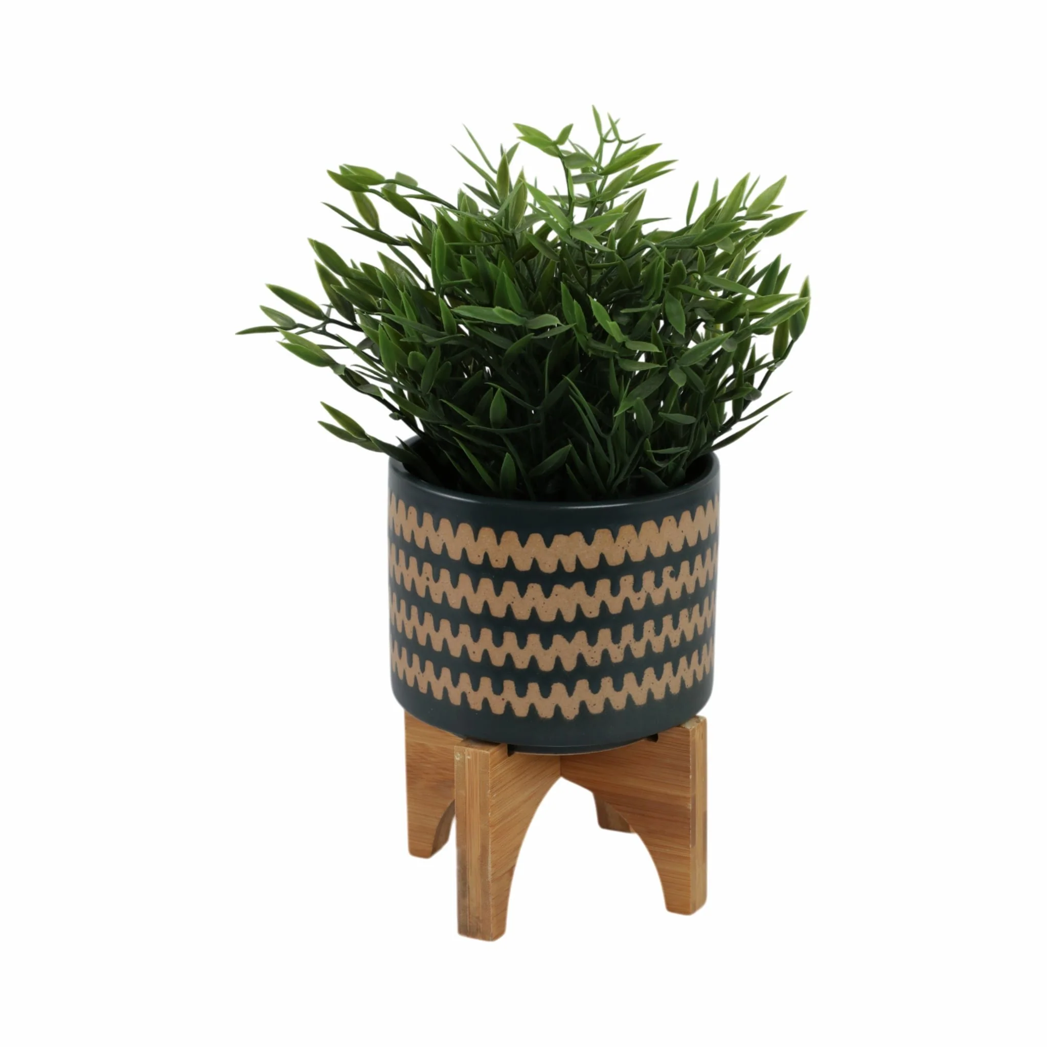 5" Zig-zag Planter W/ Stand, Teal - Image 2