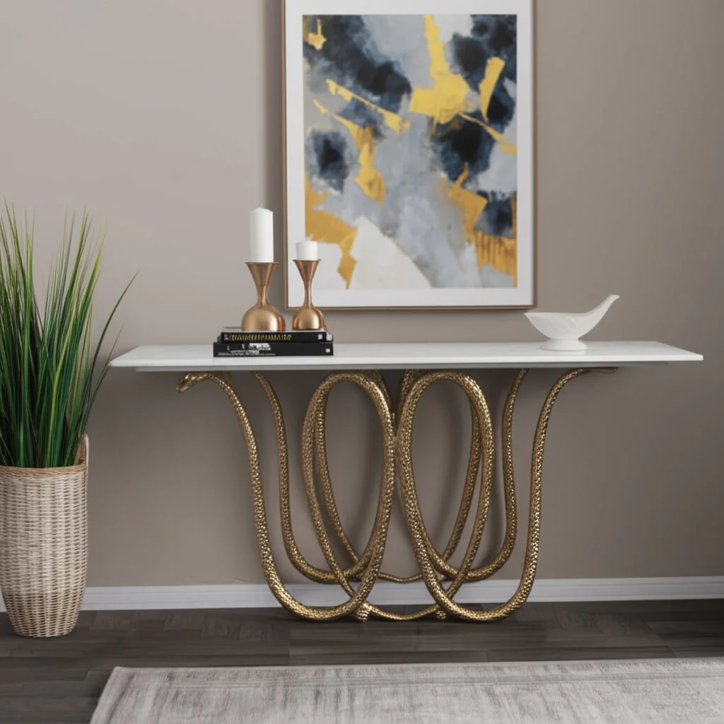 50x30" Snake Base Marble Top Console Table, White/ - Image 9