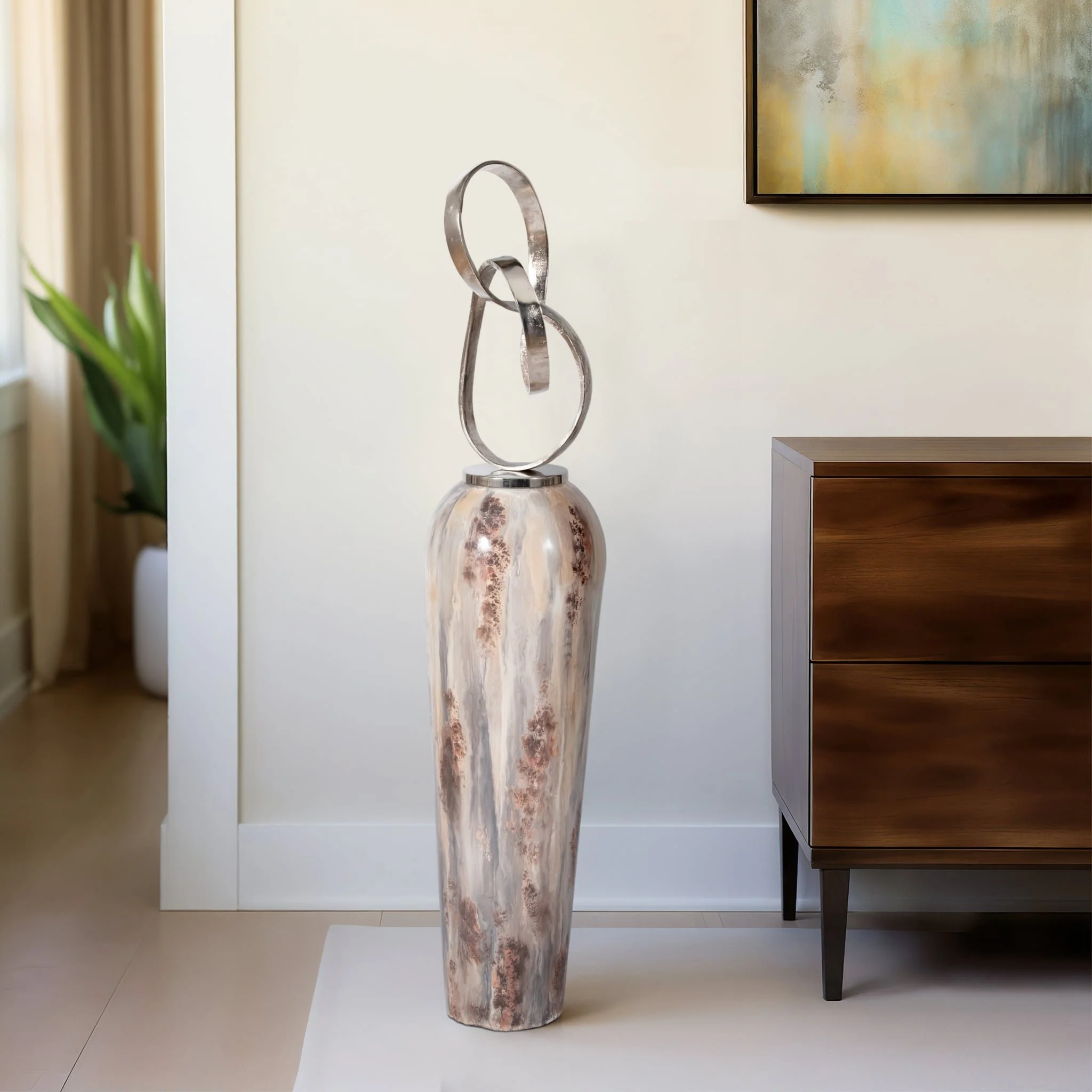 51" Floor Vase With Loop Swirl Top, Ivory - Image 9