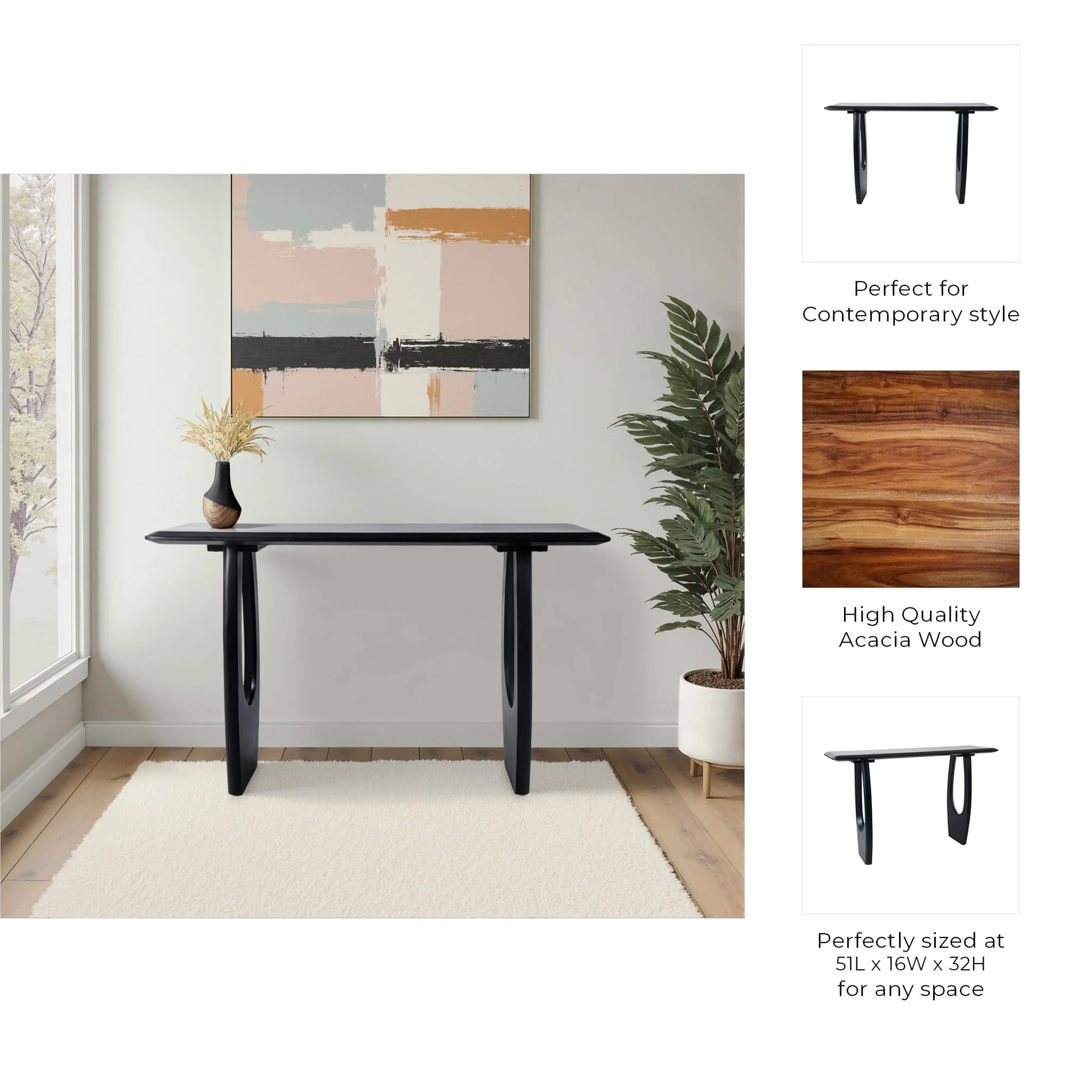 51x32 Modern Mid-century Console Table, Blk 2bxs - Image 8