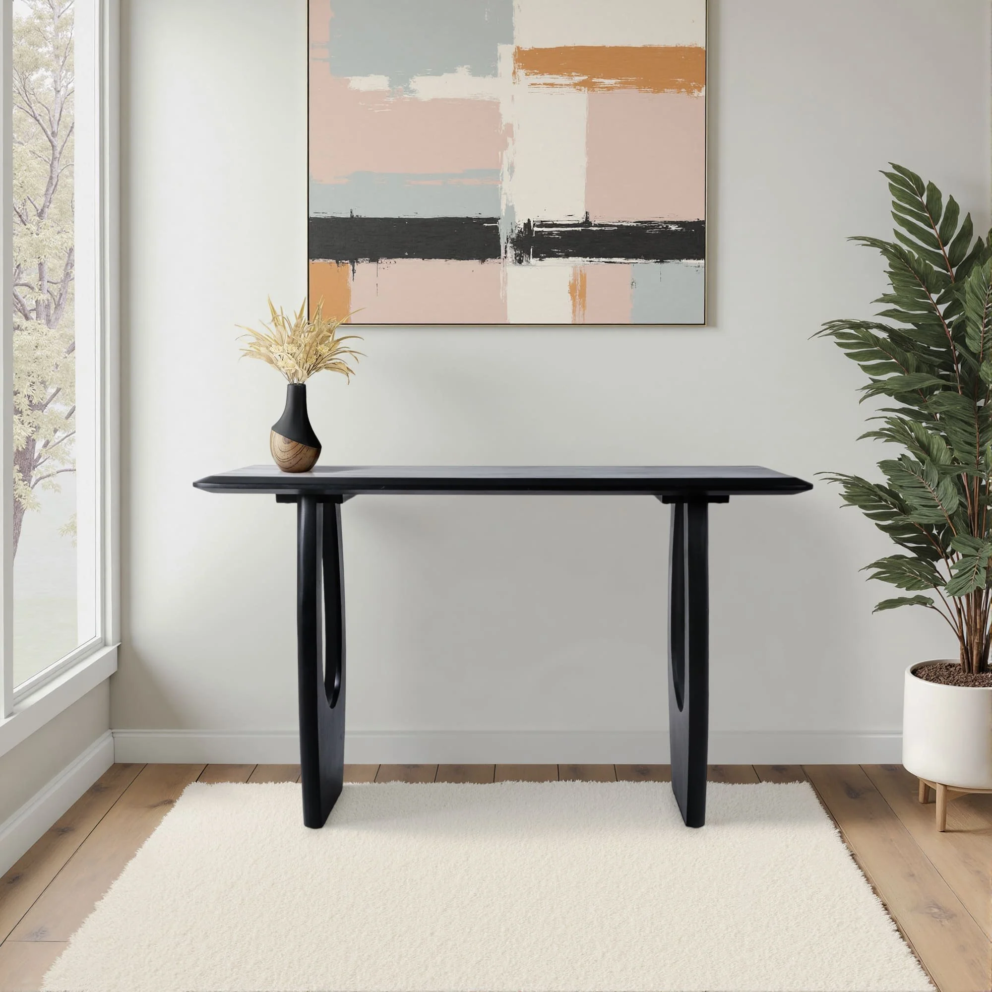 51x32 Modern Mid-century Console Table, Blk 2bxs - Image 9