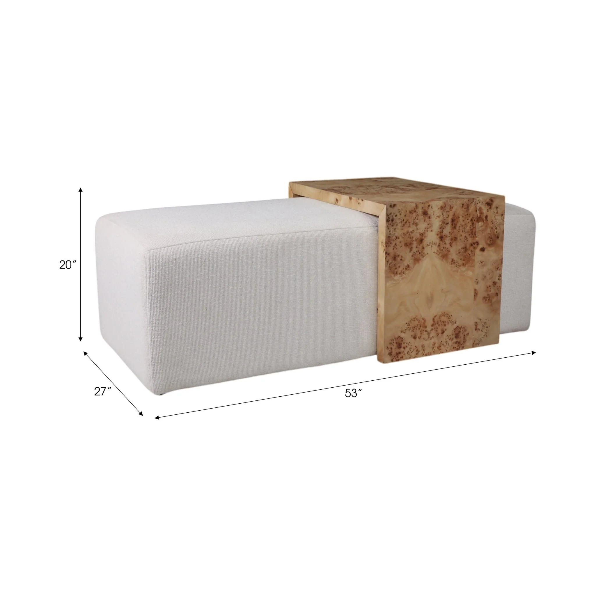 53" Rectangular Ottoman With Burl Wood Table, Ivor - Image 8