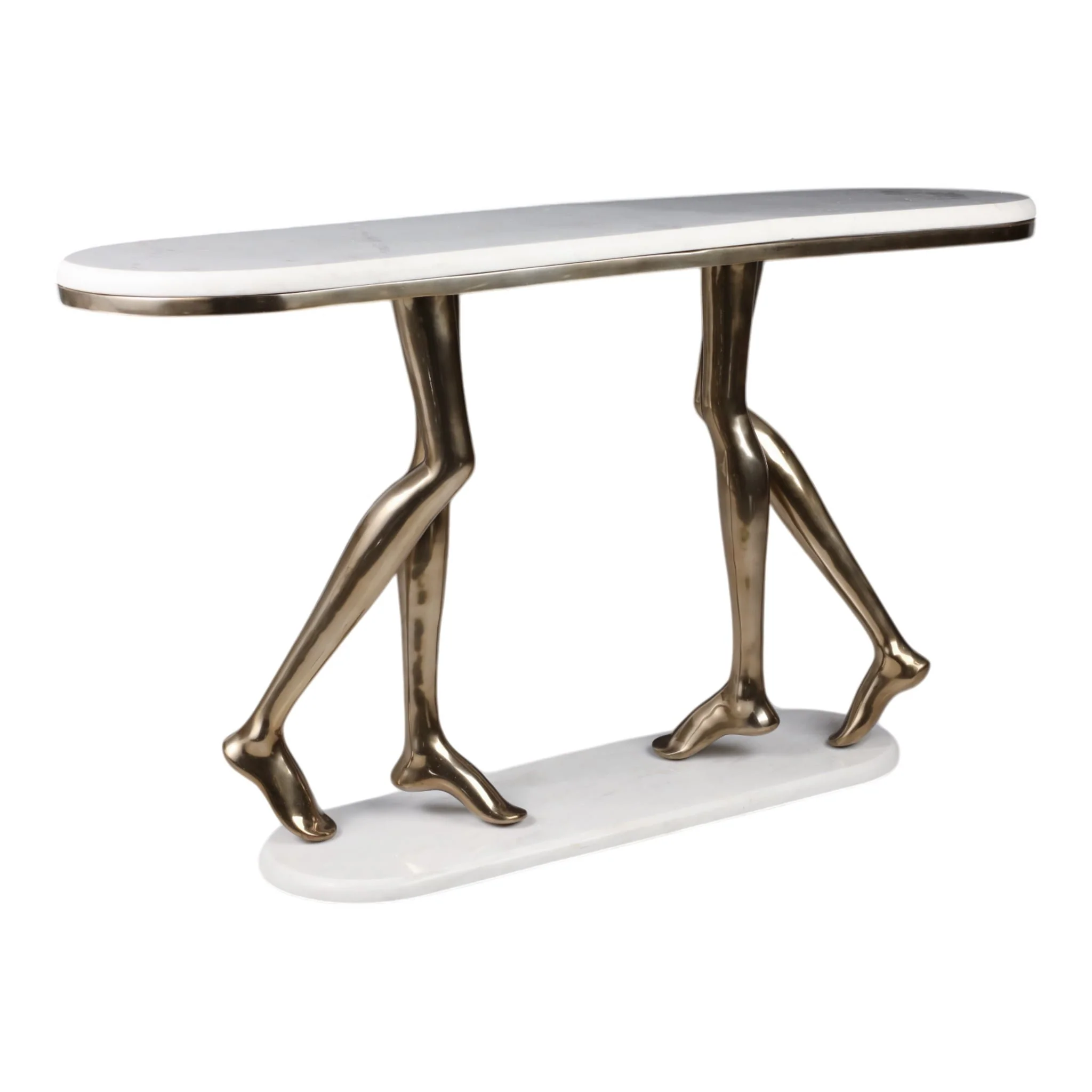 55" Console Table Polished Deep Metal W/marble Wht - Image 2