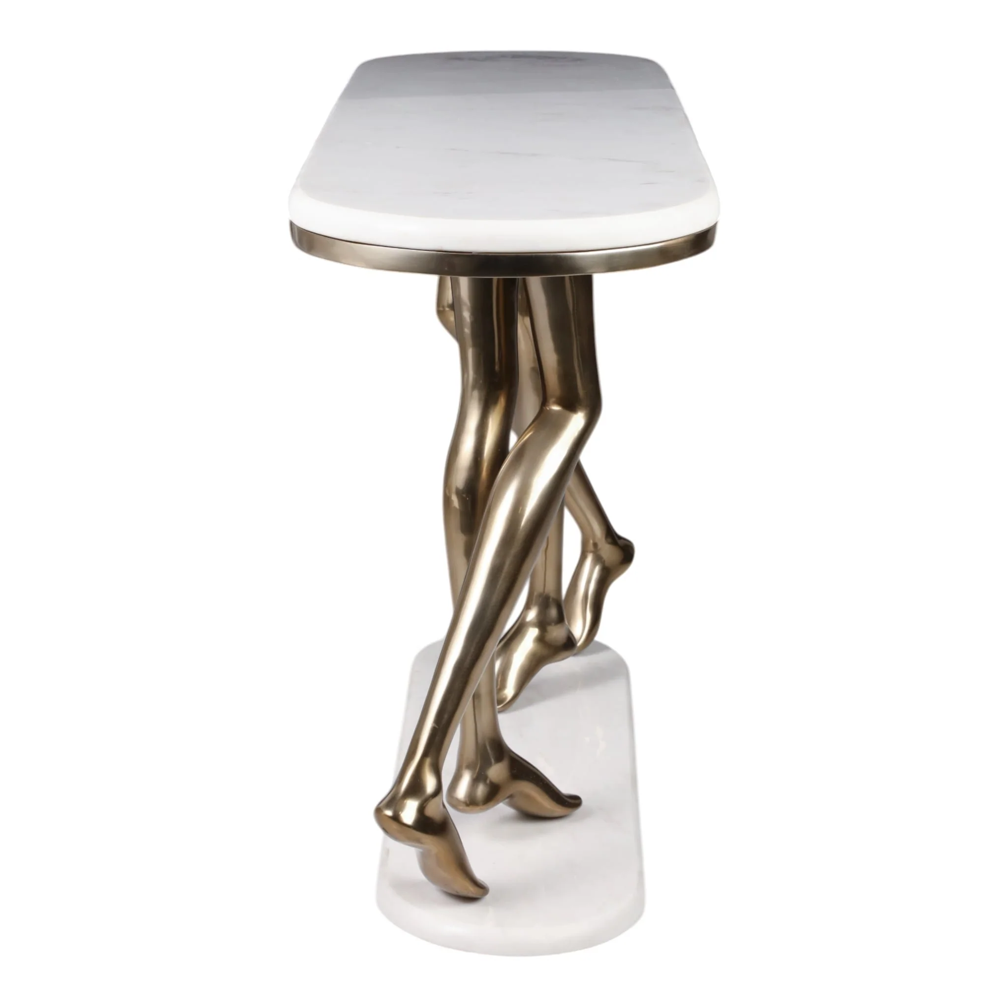 55" Console Table Polished Deep Metal W/marble Wht - Image 3