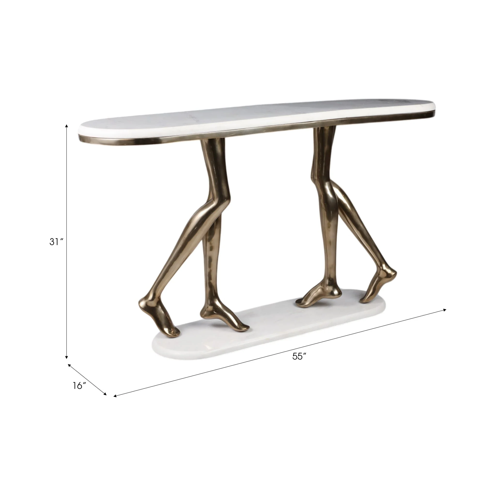 55" Console Table Polished Deep Metal W/marble Wht - Image 7